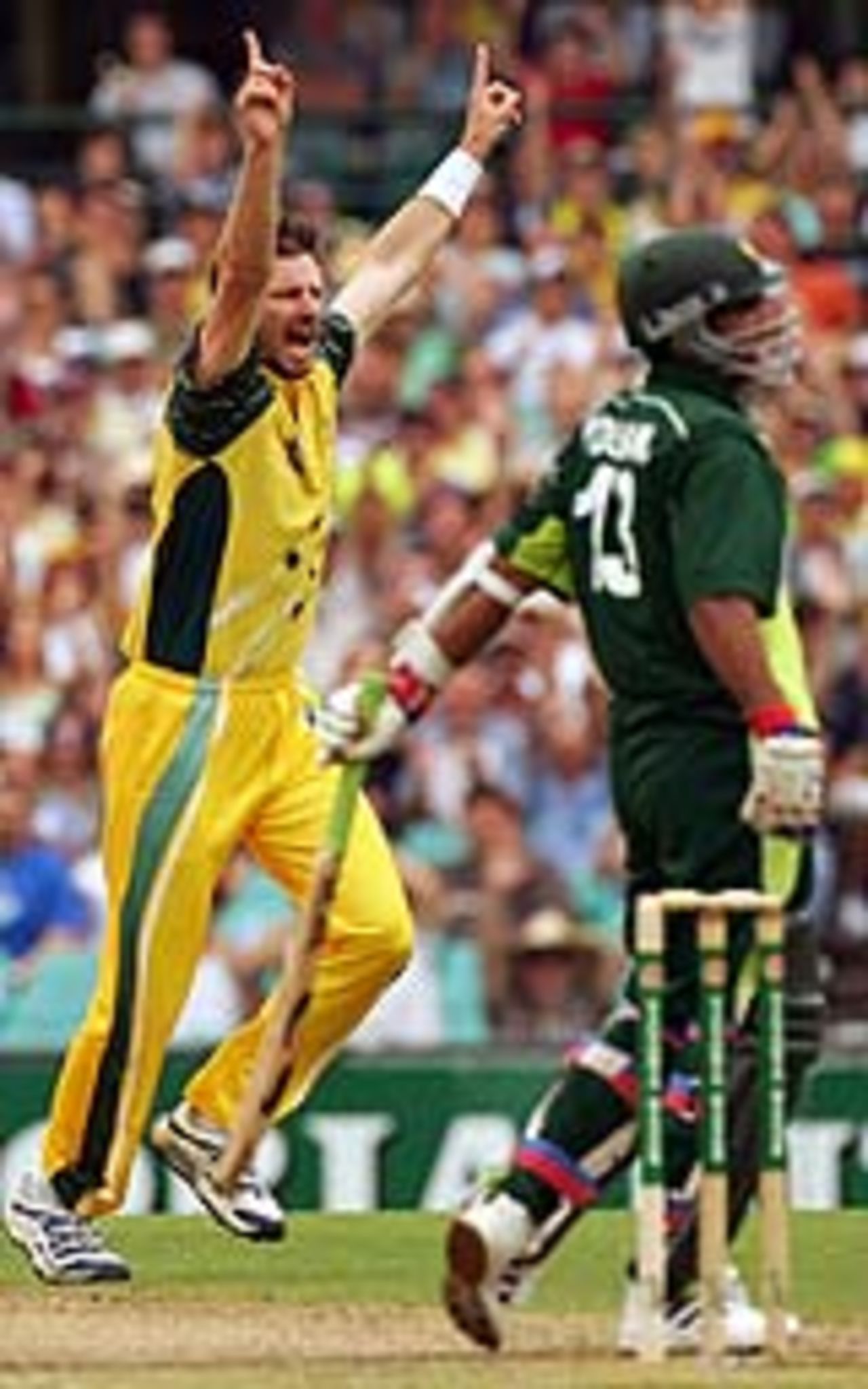 Michael Kasprowicz celebrates a wicket, Australia v Pakistan, VB Series, Sydney, January 23, 2005