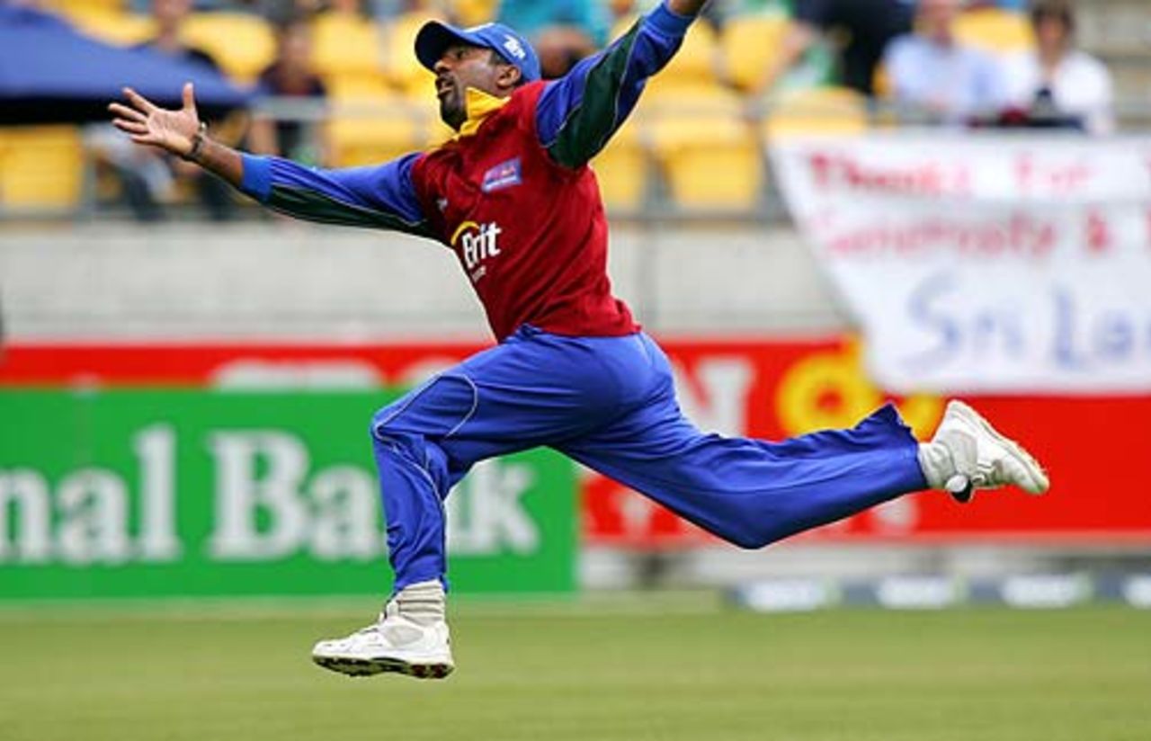 Muttiah Muralitharan takes off, New Zealand v FICA World XI, 2nd match, Wellington, January 24, 2005