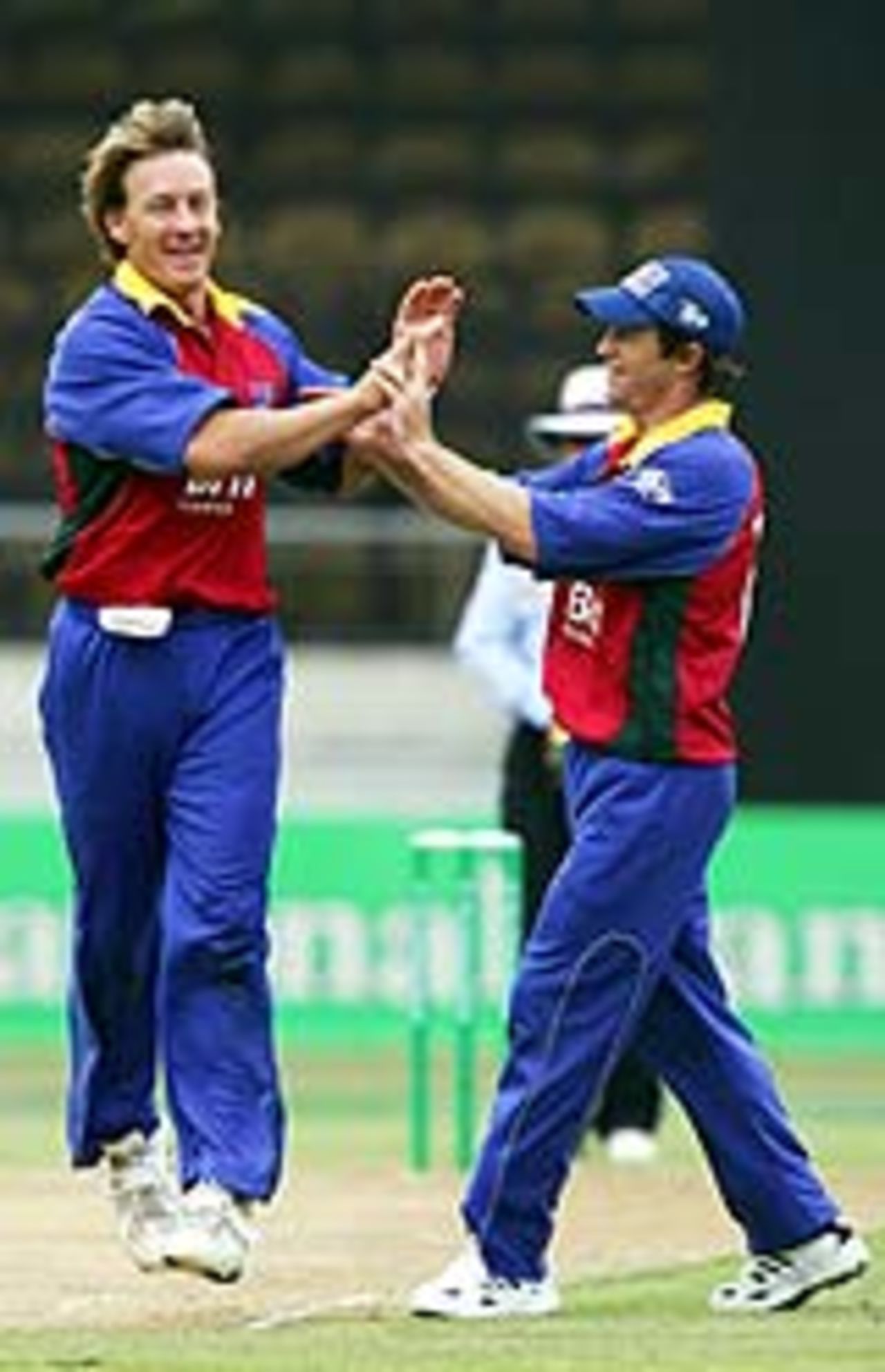 Andy Bichel celebrates a dismissal, New Zealand v FICA World XI, 2nd match, Wellington, January 24, 2005