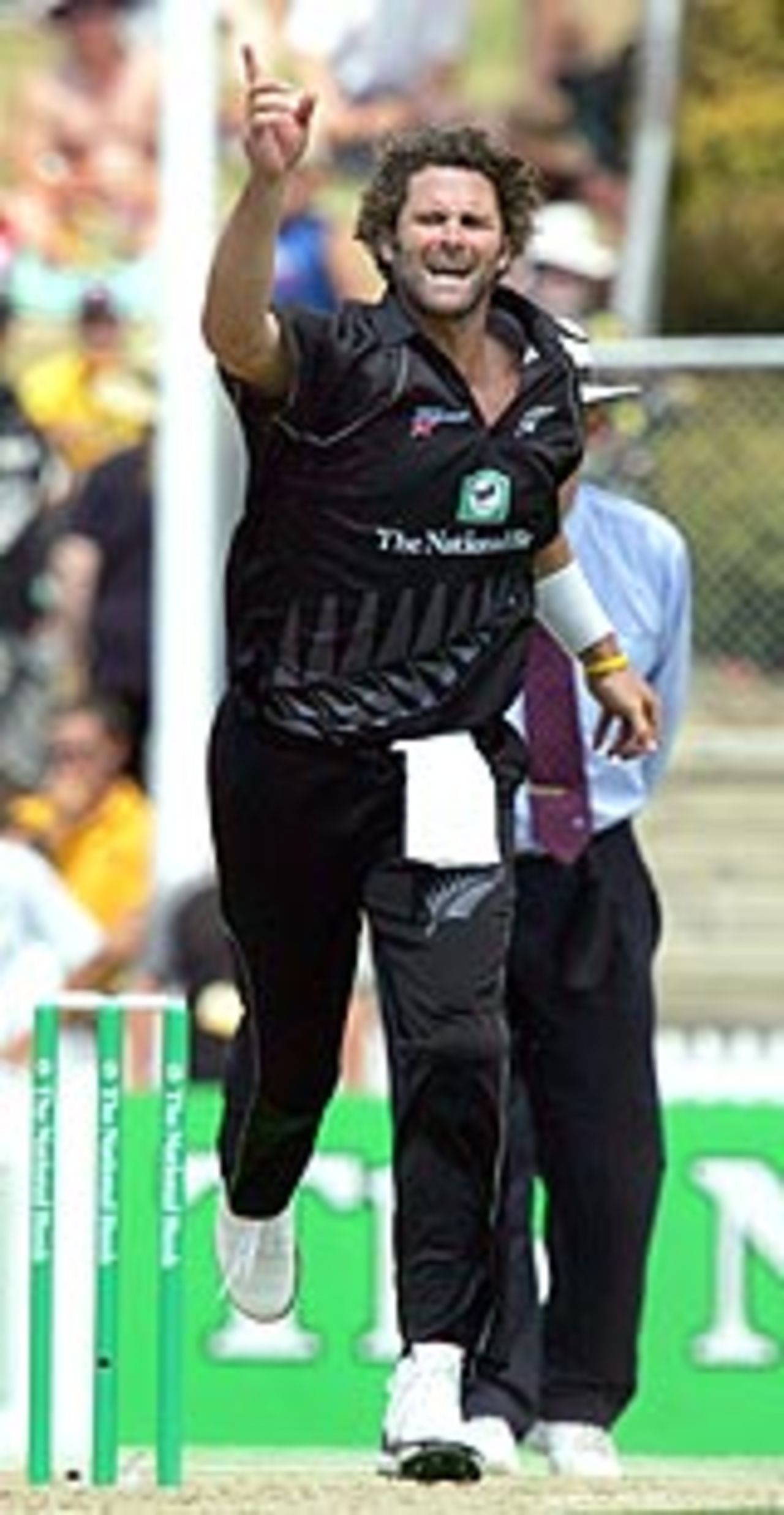 Chris Cairns celebrates another wicket, New Zealand v FICA World XI, Hamilton, January 26, 2005