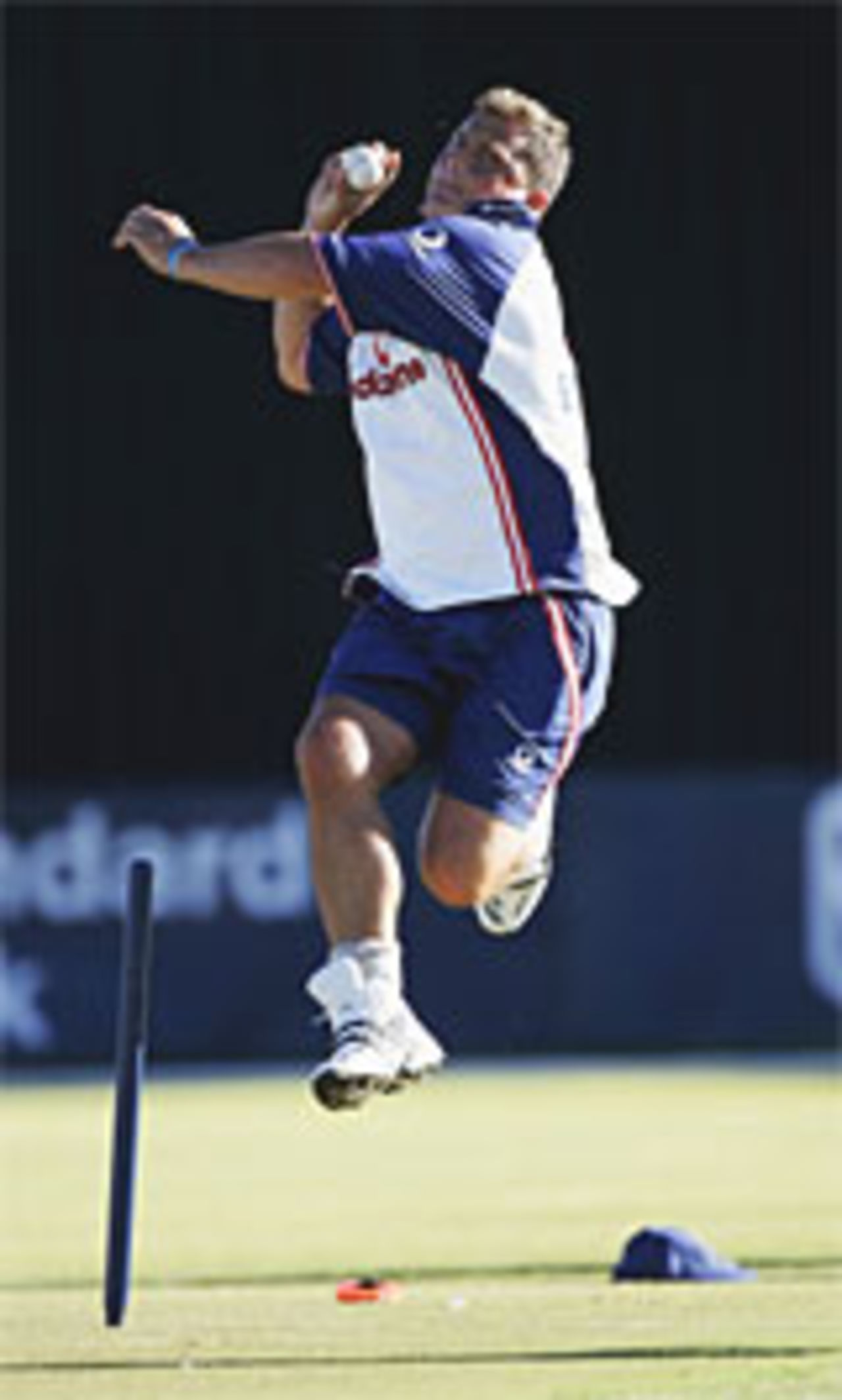 Darren Gough practises ahead of the warm-up match against South Africa A, Kimberley, January 26, 2005