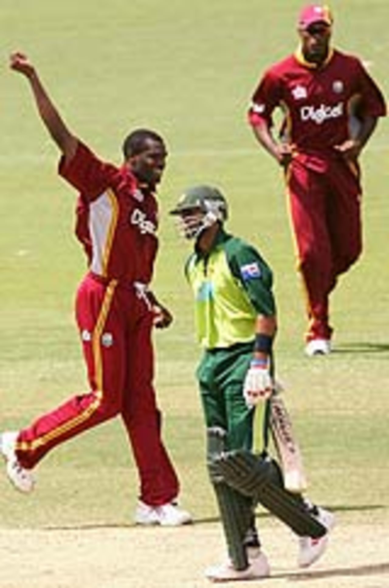 Reon King celebrates a wicket, West Indies v Pakistan, VB Series, Adelaide, January 28, 2005