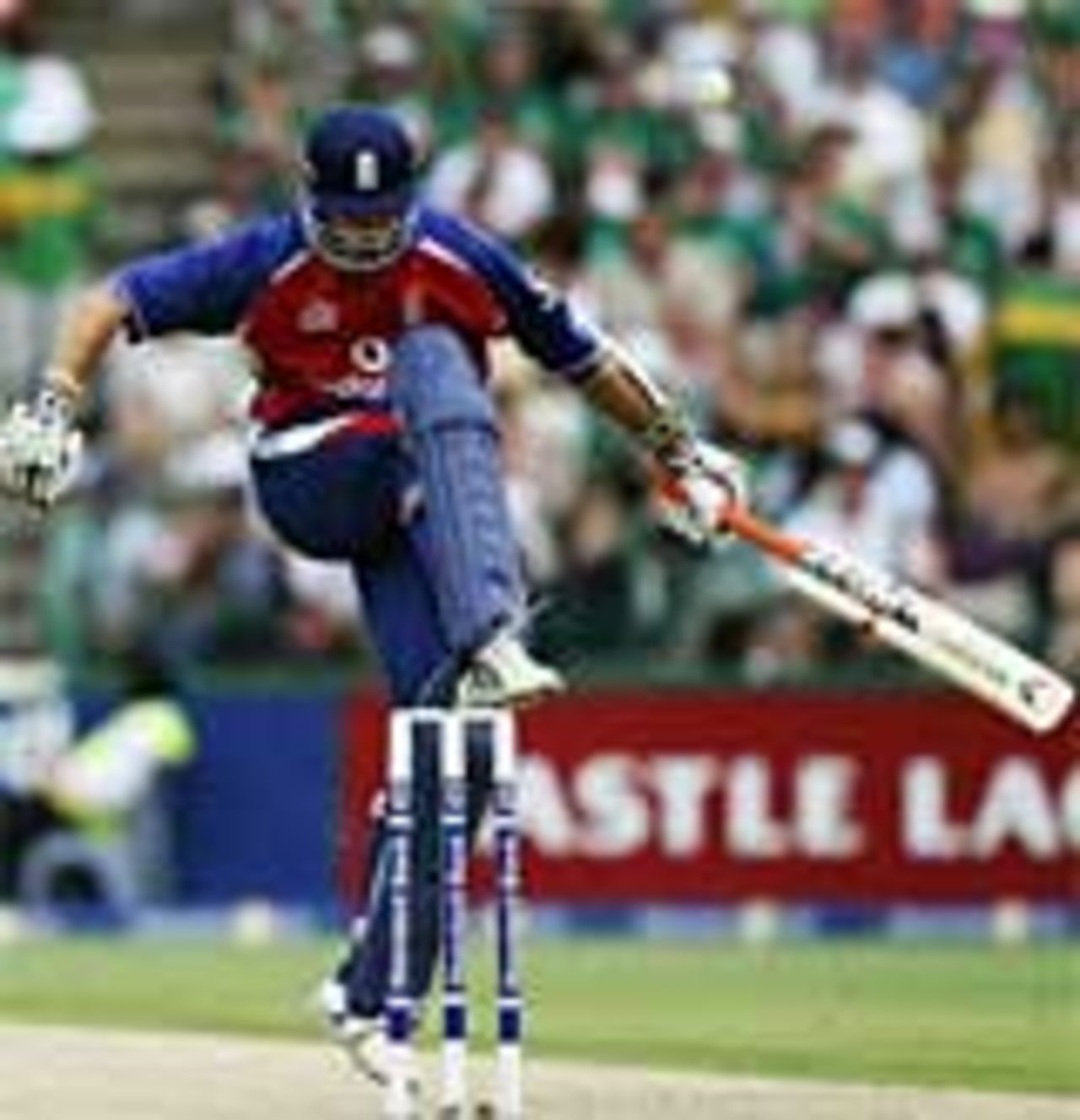 Michael Vaughan toe-pokes a cracking volley over the stumps, 1st ODI, South Africa v England, The Wanderers, January 30, 2005