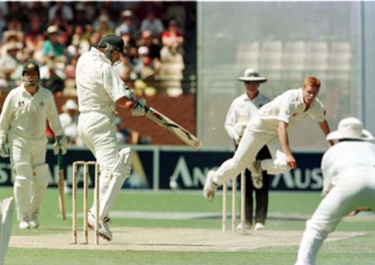 Shaun Pollock beats Mark Waugh ..Australia v South Africa, 3rd Test, Day 3 at the Adelaide Oval, Sunday February 1st 1998.