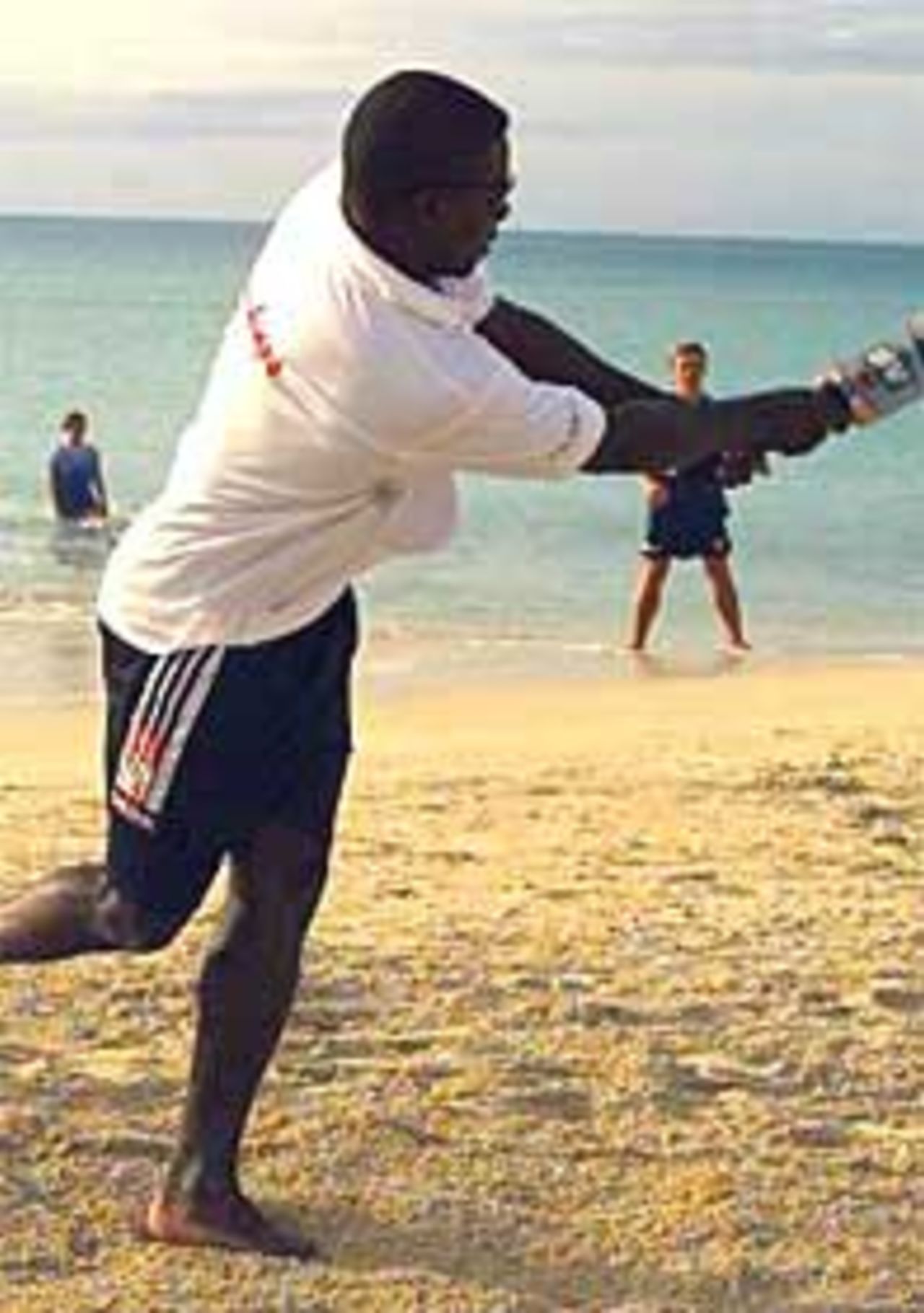 Richie Richardson playing beach cricket