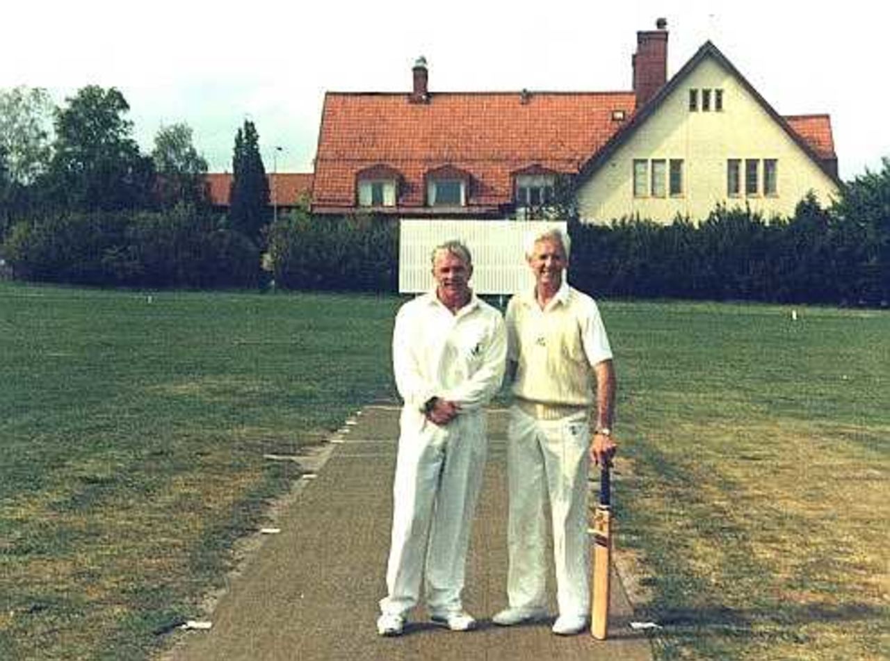 MCC coaches Rodney Cass & John Wilson at Guttsta Cricket Park (G.C.P.) in Kolsva, Sweden in August 96