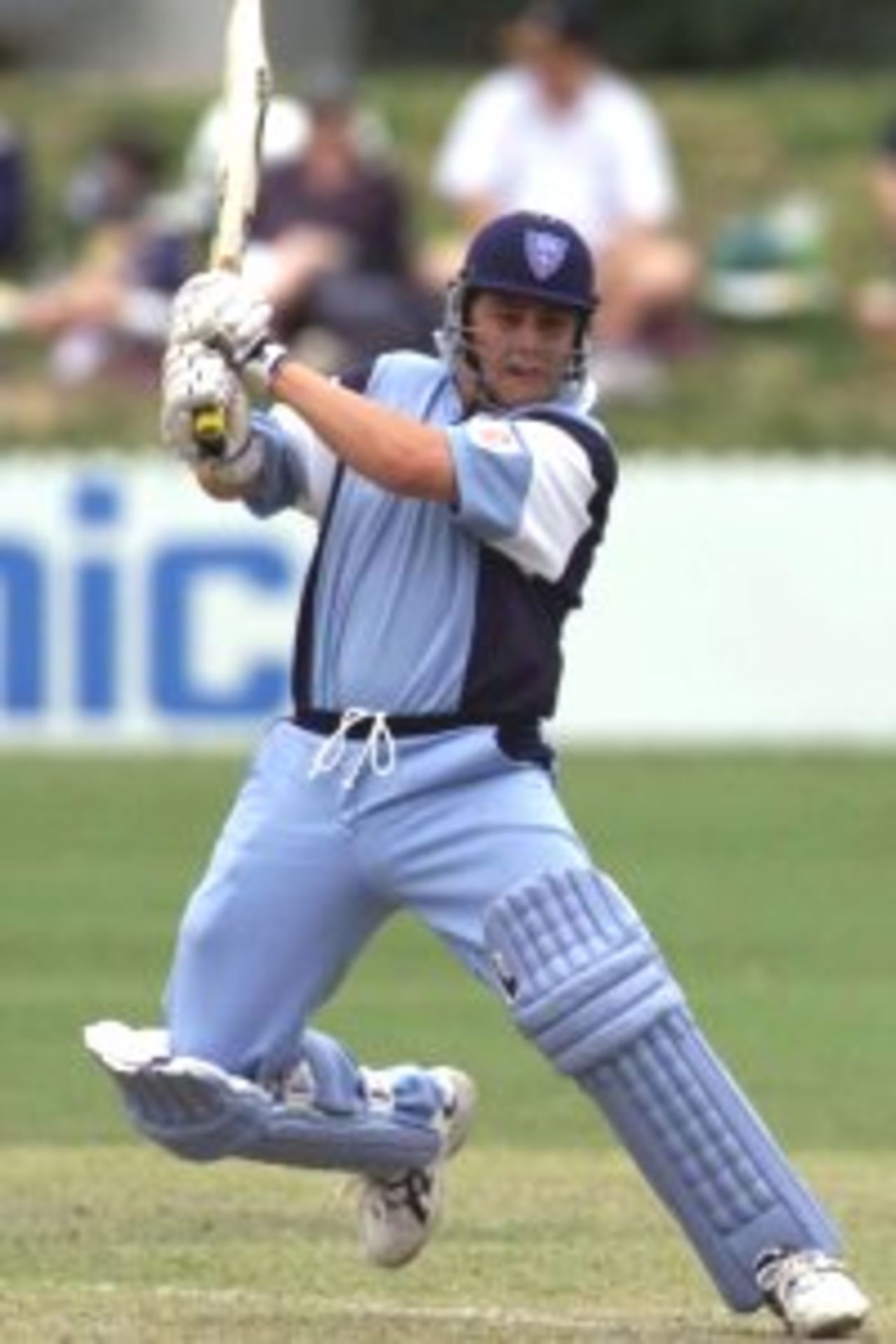 16 Jan 2000: Mark Higgs of NSW Blues cuts while Canberra Comets wicketkeeper Duncan Brede watches on during the NSW Blues v Canberra Comets Mercantile Mutual Cup game at Manuka Oval, Canberra, Australia.