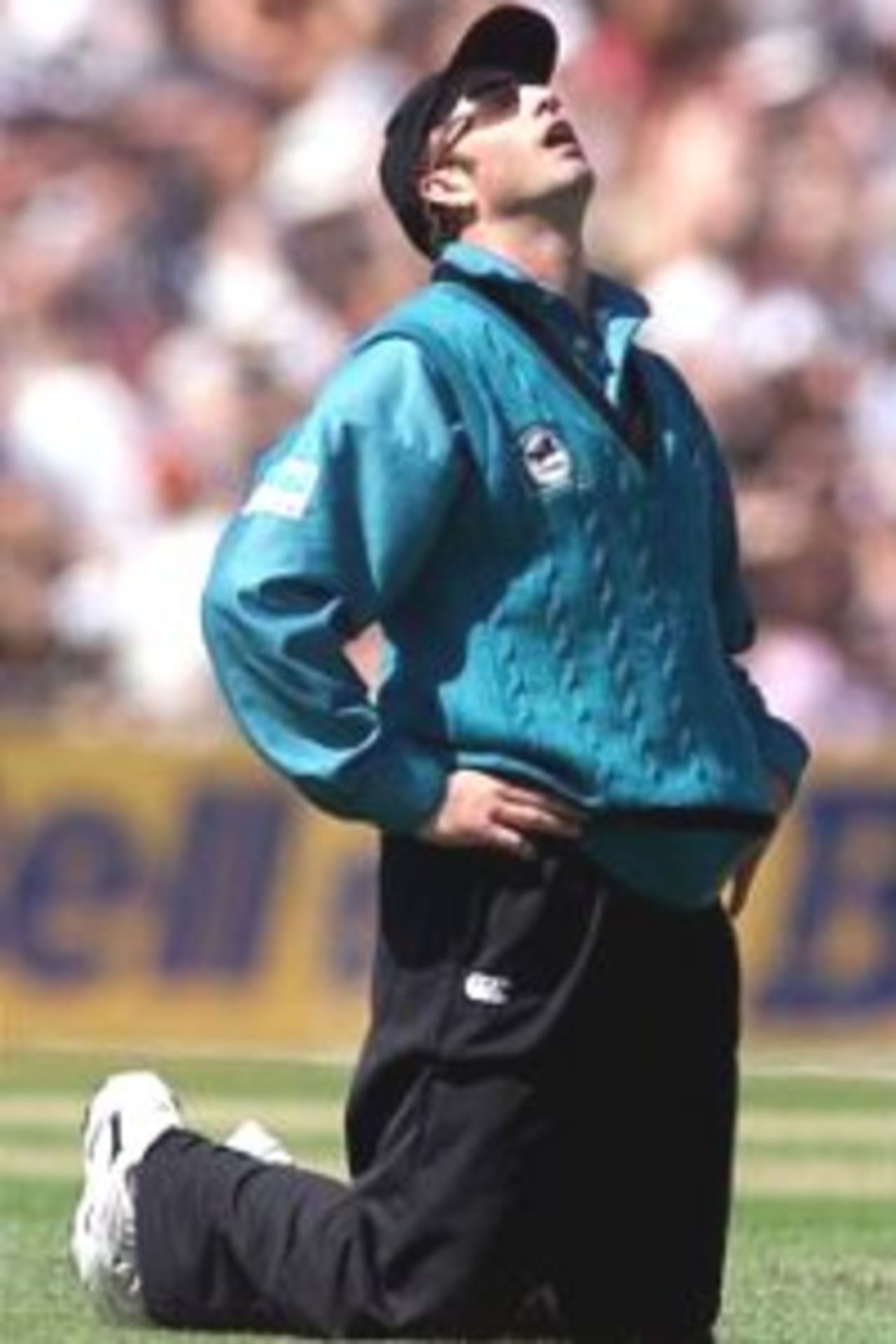 23 Feb 2000: Chris Harris of New Zealand show his frustration in the field, during the third one day international between New Zealand and Australia at Carisbrook, Dunedin, New Zealand.