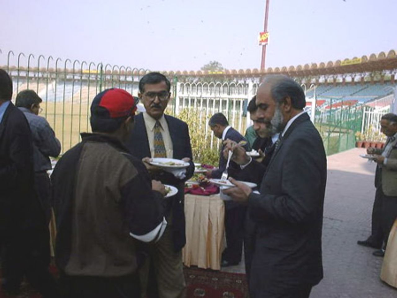 Director PCB, Brig Munawar A. Rana and Pak Under-17 selector Sultan Rana at lunch after the PCB - CricInfo Internet Rights Acquisition Ceremony at Gaddafi Stadium, Lahore 5 Feb 2001