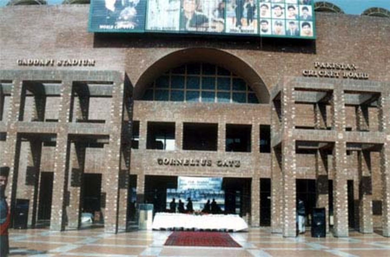 A front view of the Gaddafi Stadium before the PCB - CricInfo Internet Rights Acquisition Ceremony at Gaddafi Stadium, Lahore 5 Feb 2001