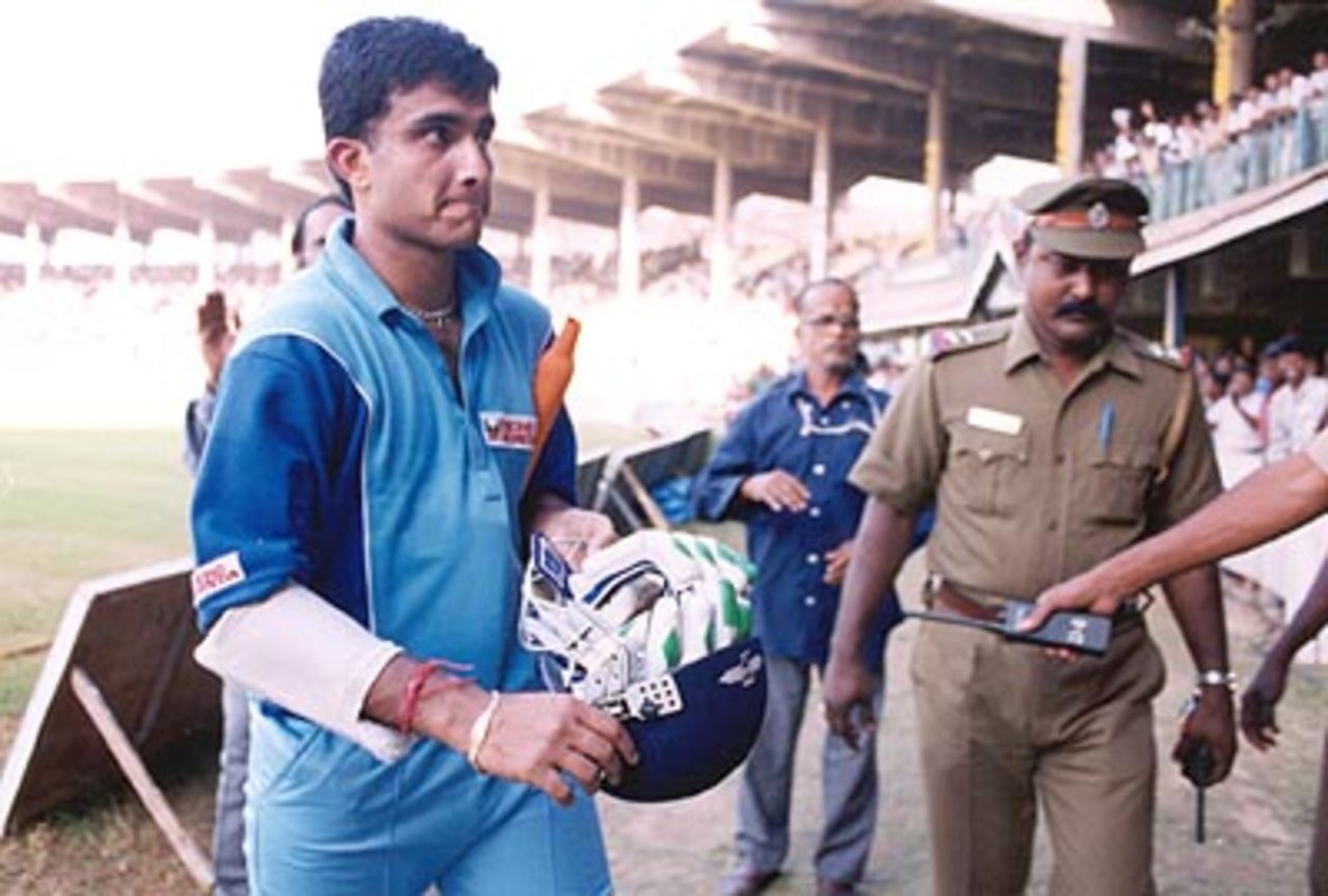 A contented looking Ganguly crossing the pavilion gates. Challenger Series 2000/01, India v India 'B' at MA Chidambaram Stadium, Chepauk, Chennai, 13 Feb 2001
