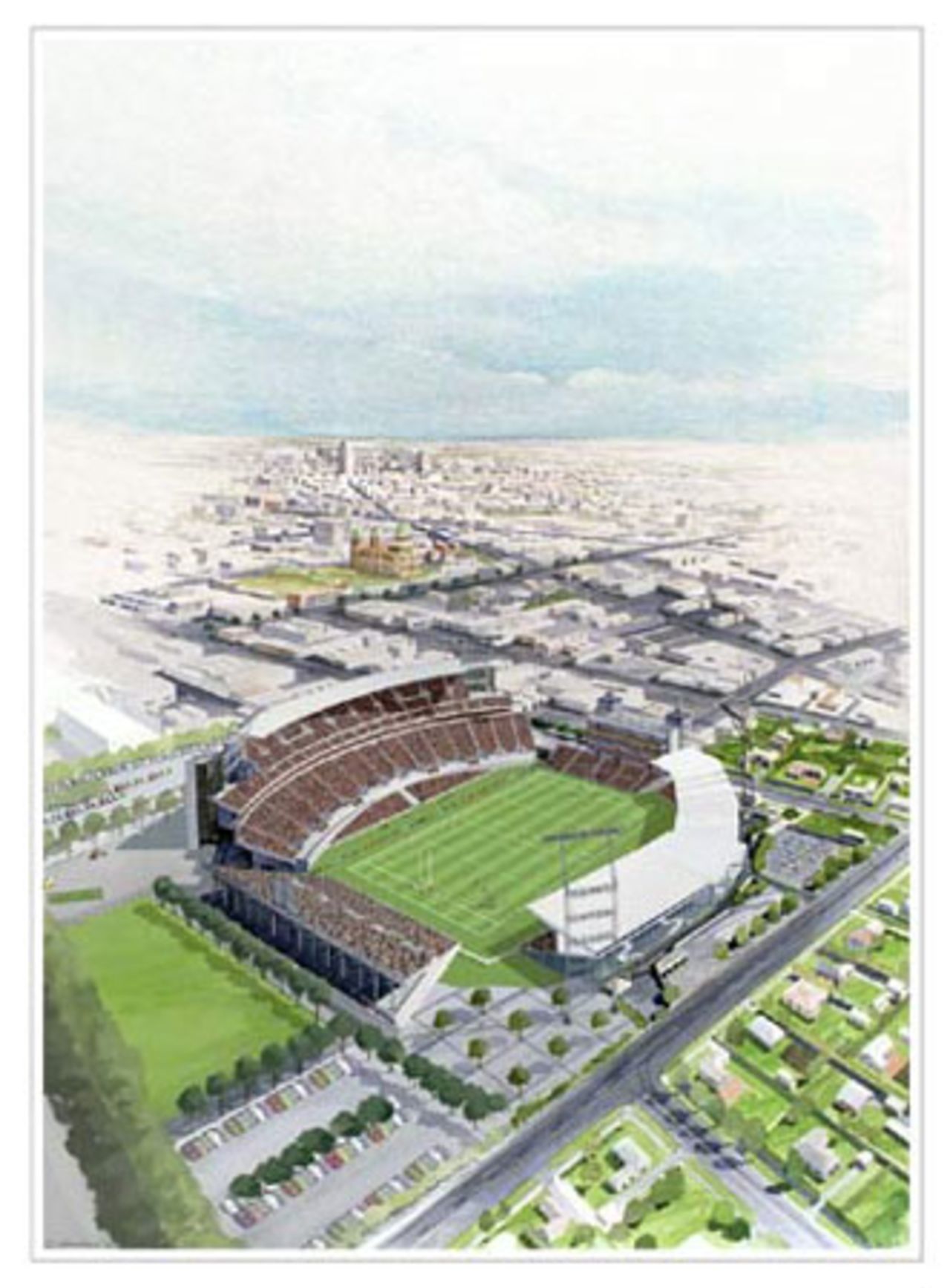 An artist's impression of the completed Jade Stadium, Christchurch redevelopment