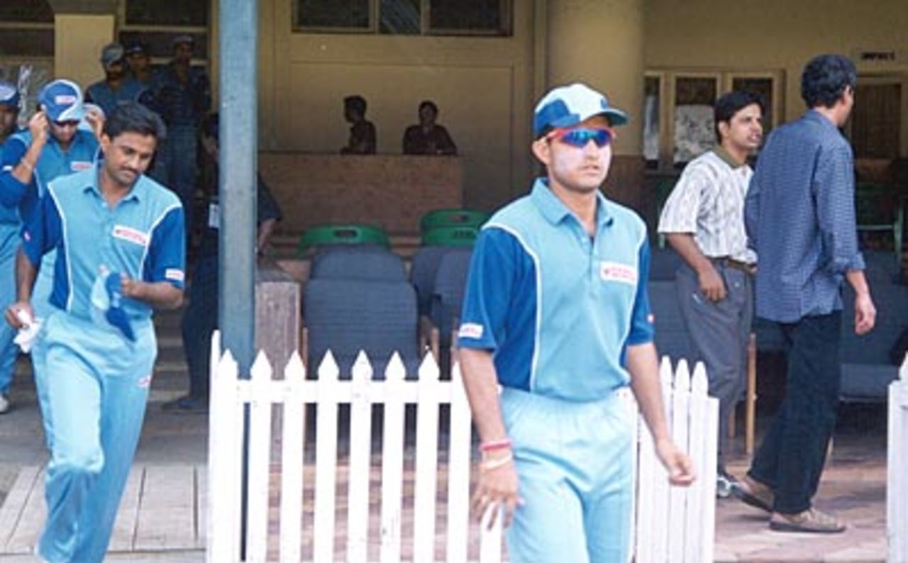 Ganguly leads the India seniors team on to the field. Challenger Series 2000/01, Final, India v India 'A', MA Chidambaram Stadium, Chepauk, Chennai, 15 Feb 2001