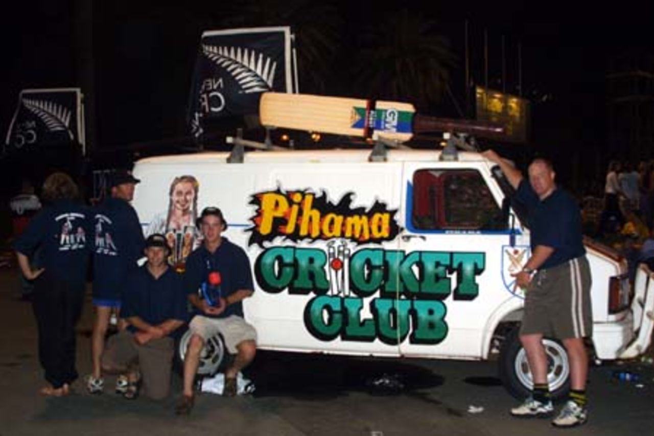 Fans from the Pihama Cricket Club follow the cricket in their decorated van. 2nd One-Day International: New Zealand v Pakistan at McLean Park, Napier, 20 February 2001.