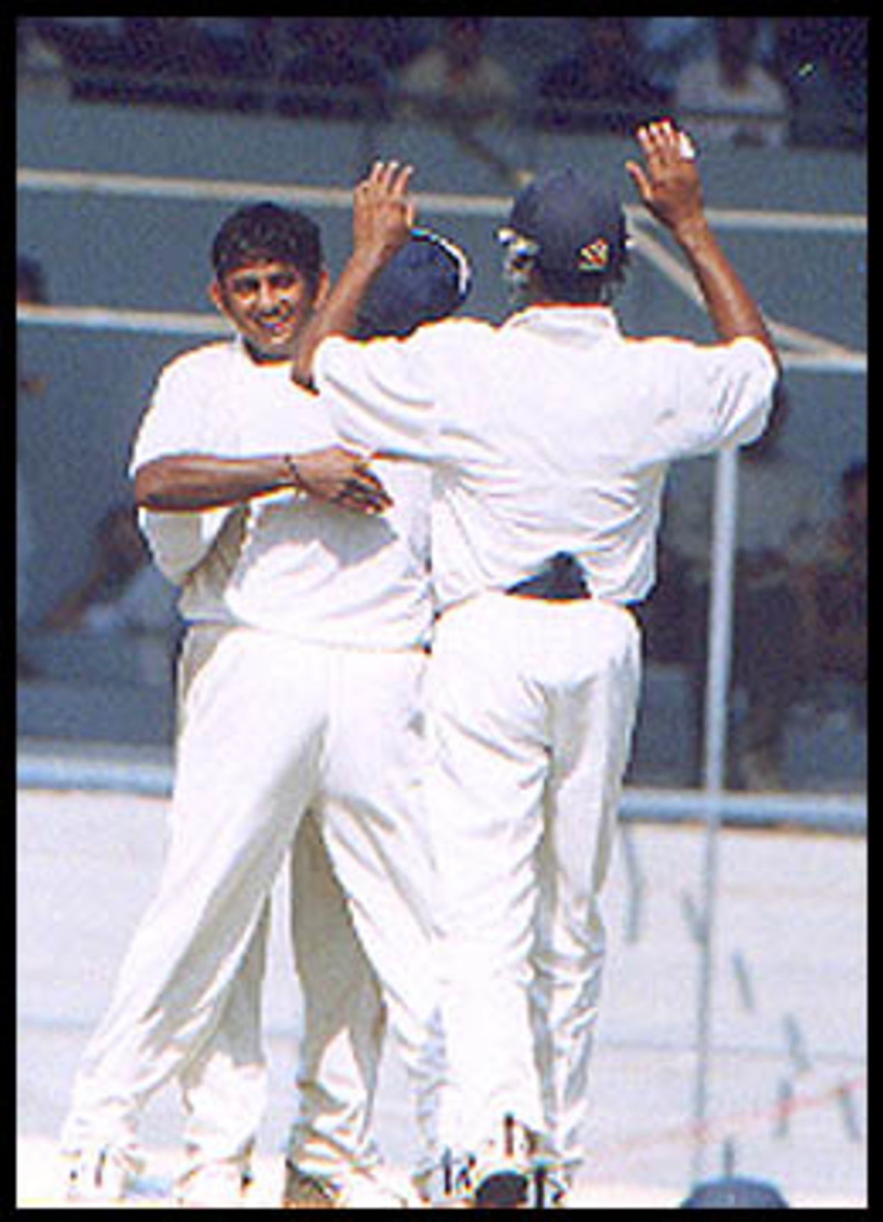 Bahutule celebrates the fall of a yet another Australian wicket. Australia in India 2000/01, Mumbai v Australians, Brabourne Stadium, Mumbai, 22-24 Feb 2001 (Day 3).