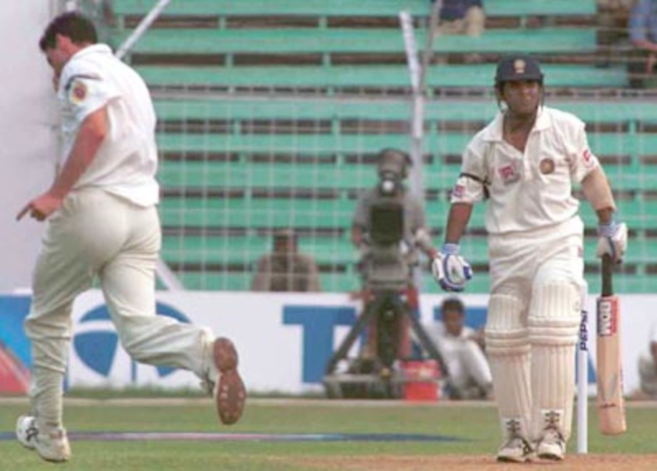 A dismayed Das has just nicked one to Hayden in the slip cordon. Australia in India 2000/01, 1st Test, India v Australia, Wankhede Stadium, Mumbai 27Feb-03Mar 2001 (Day 1)