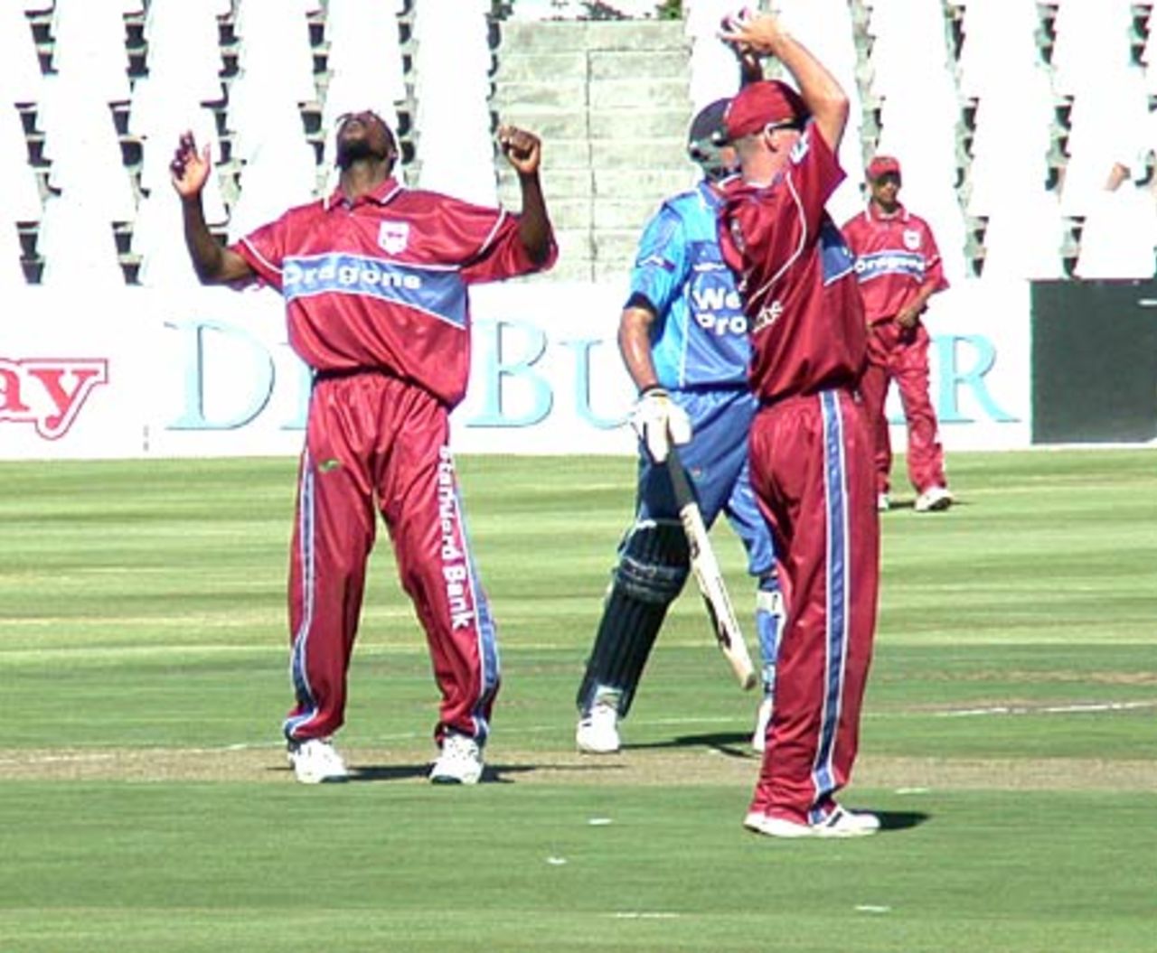 North West bowler Jacob Maloa has a near miss in claiming a WP wicket