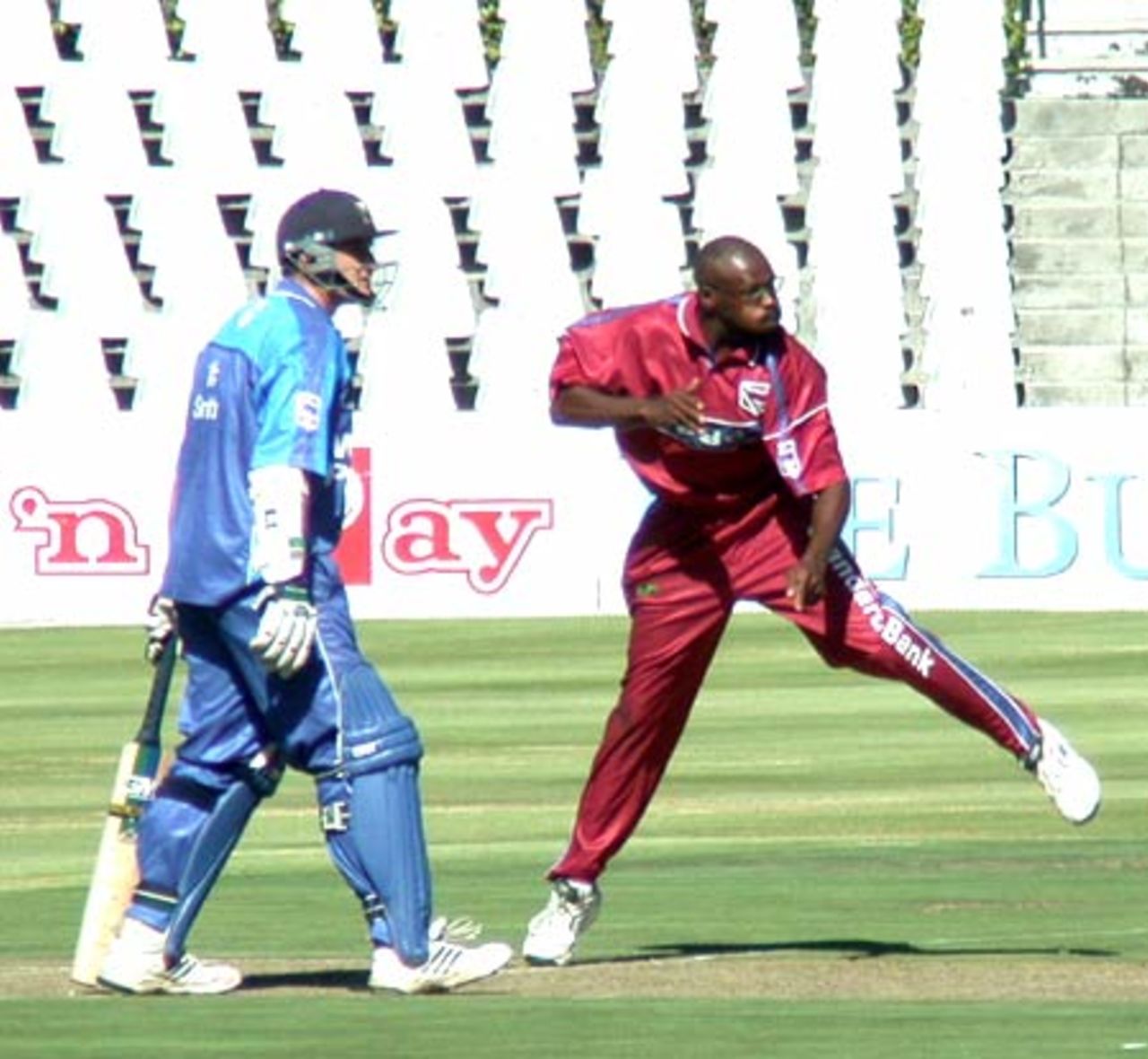 North West bowler Jacob Maloa in action against WP