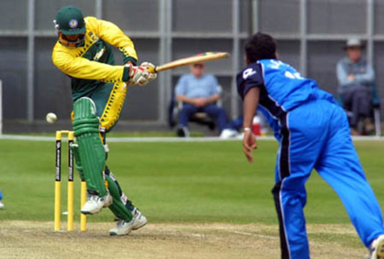 South Africa Under-19 batsman Hashim Amla is trapped lbw by England Under-19 bowler Bilal Shafayat for 10. ICC Under-19 World Cup Super League Group 2: England Under-19s v South Africa Under-19s at Lincoln Green, Lincoln, 1 February 2002.