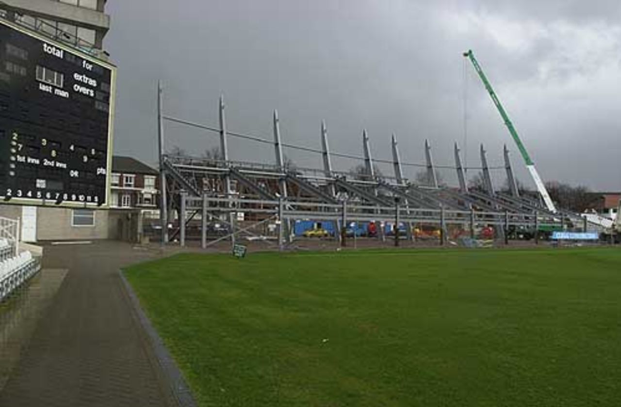 Next to the scoreboard at the Radcliffe Road end ot the famous Trent Bridge Nottingham , home of Notts CCC