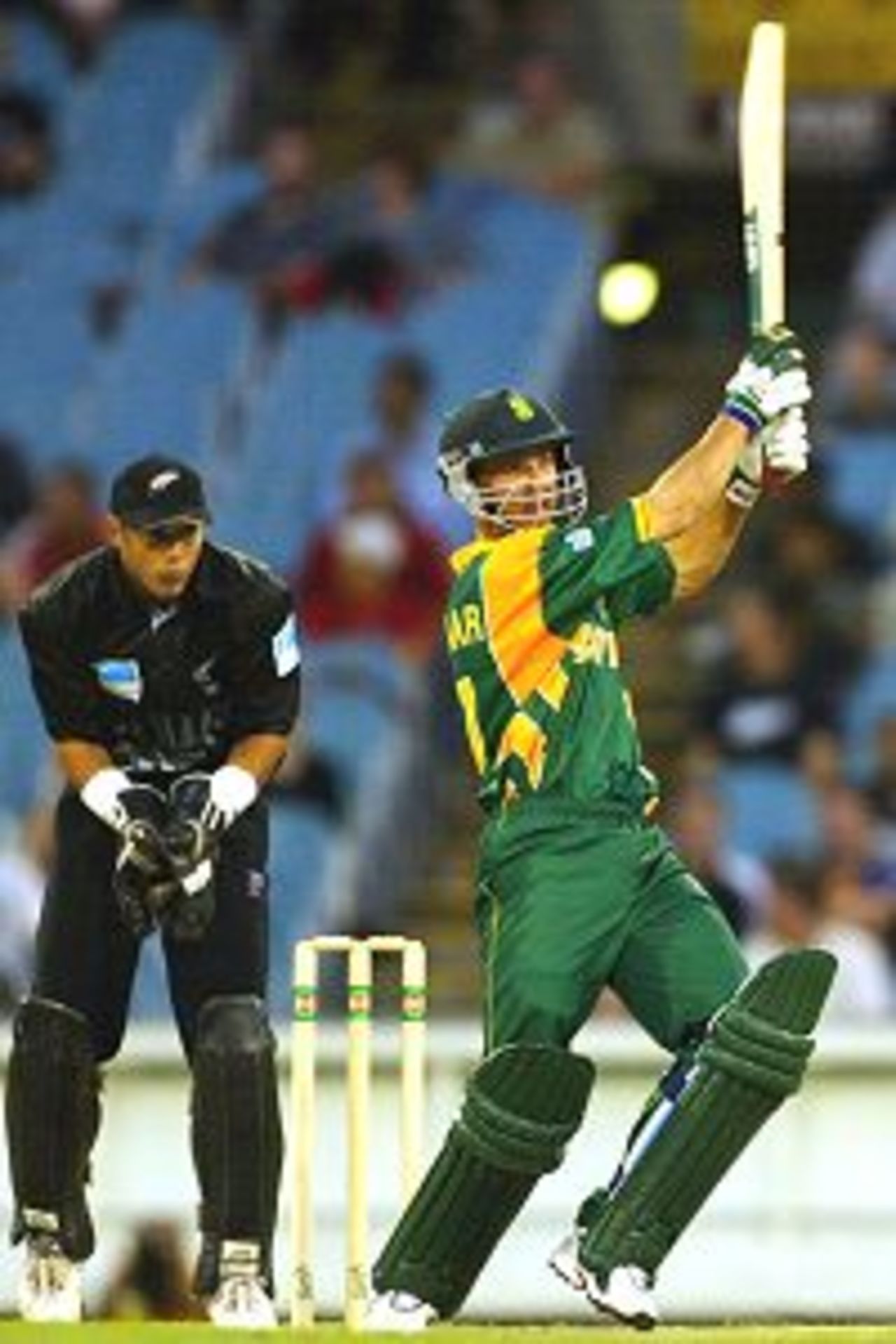 6 Feb 2002: Boeta Dippenaar of South Africa hits out, during the first final of the VB Series, played between New Zealand and South Africa at the Melbourne Cricket Ground, Melbourne, Australia.