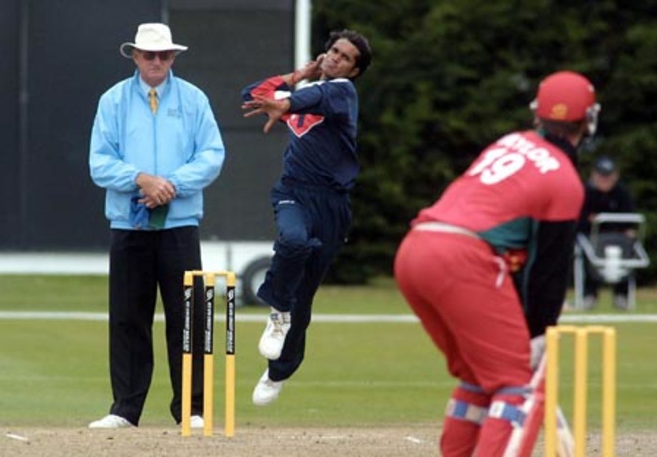 Das delivers a ball to Taylor. ICC Under-19 World Cup Plate Championship Final: Nepal Under-19s v Zimbabwe Under-19s at Lincoln, 8 Feb 2002