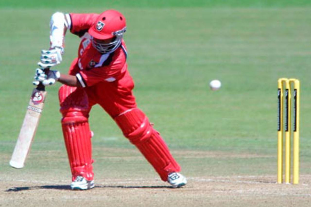 Canada Under-19 batsman Devin Persaud plays and misses a delivery during his innings of six. ICC Under-19 World Cup Group A: Bangladesh Under-19s v Canada Under-19s at Colin Maiden Park, Auckland, 22 January 2002.