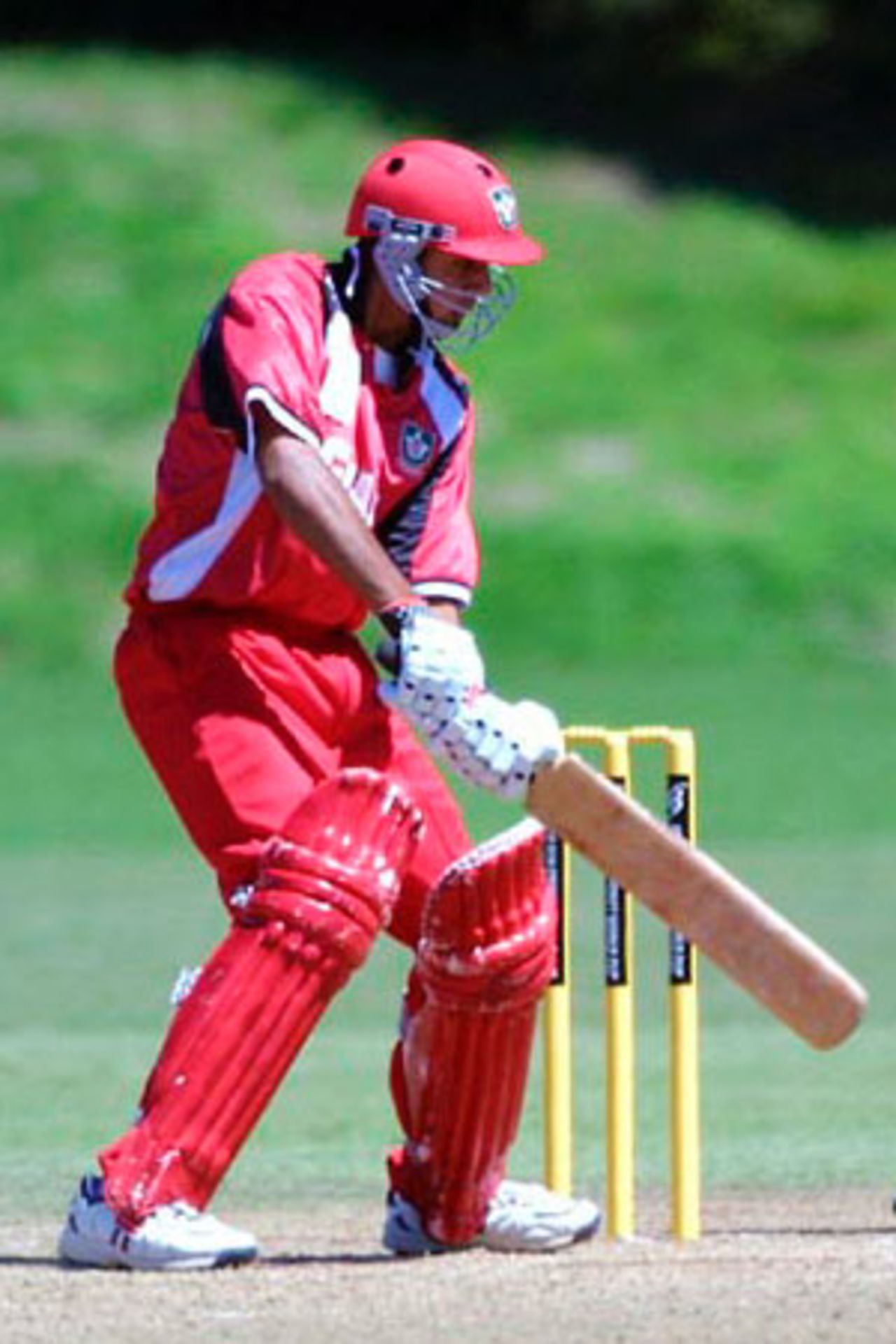 Canada Under-19 batsman Umar Bhatti cuts a delivery during his innings of 33. ICC Under-19 World Cup Group A: Bangladesh Under-19s v Canada Under-19s at Colin Maiden Park, Auckland, 22 January 2002.