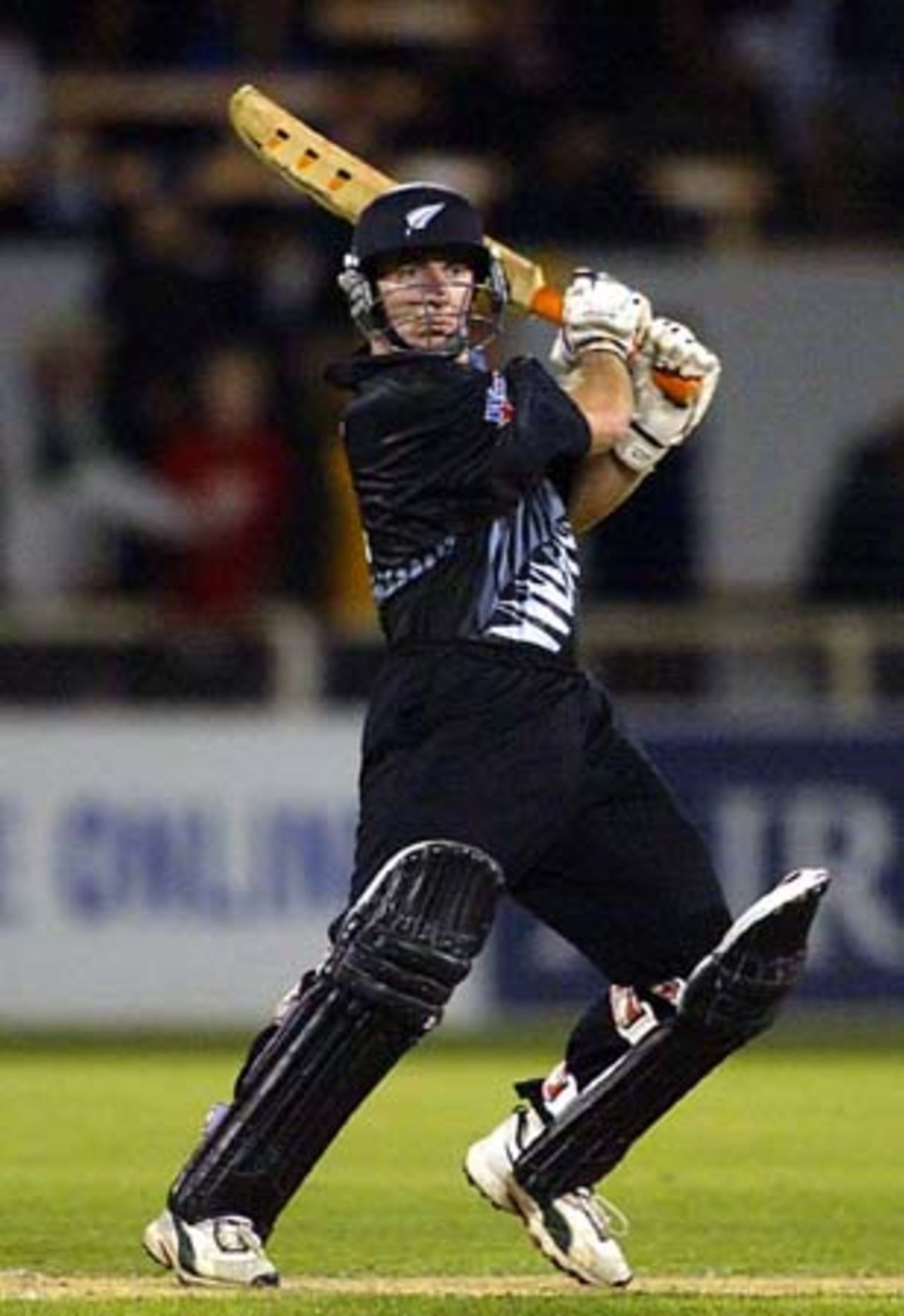 New Zealand batsman Chris Nevin plays a square cut during his innings of 55. 1st ODI: New Zealand v England at Jade Stadium, Christchurch, 13 February 2002.