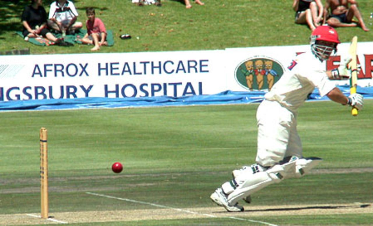 Carl Bradfield of EP Jumbos flicks a ball to the fine leg boundary  against WP