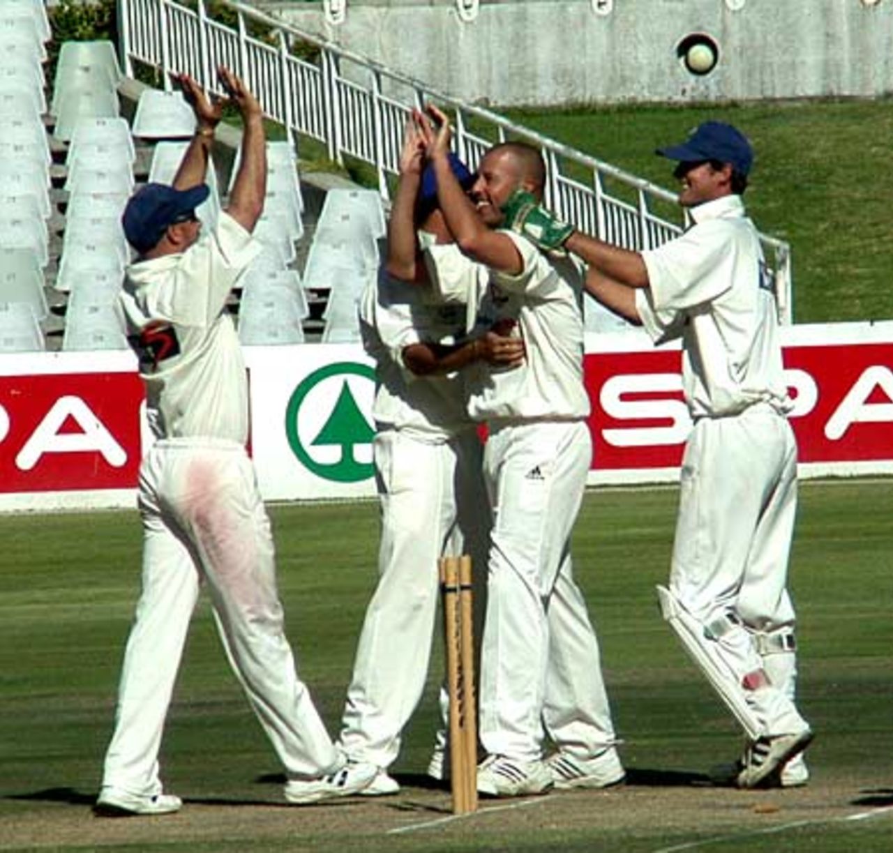 Charl Willoughby celebrates the fall of another EP wicket  with his WP teammates