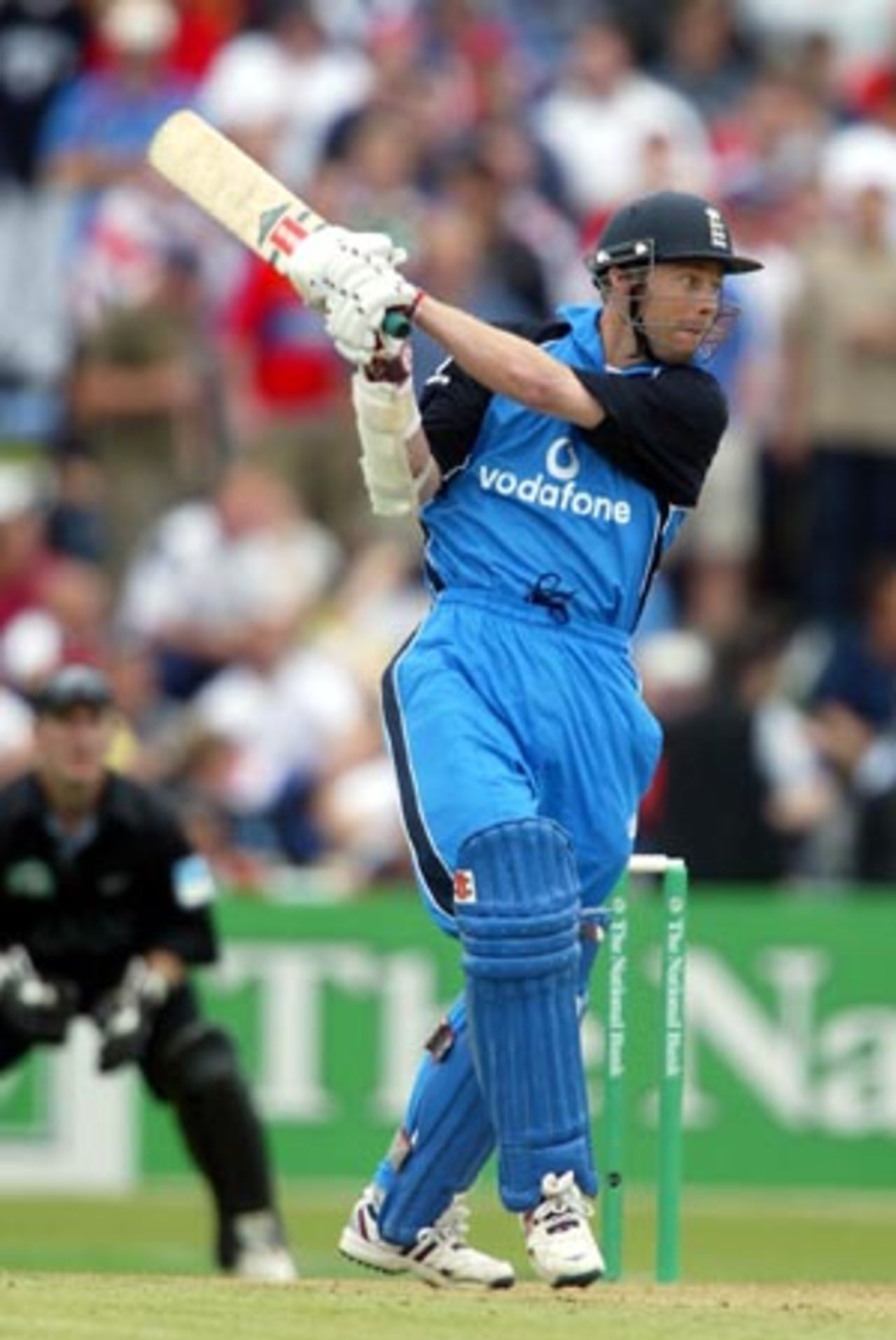 England batsman Nick Knight cuts a delivery during his innings of 80. 3rd ODI: New Zealand v England at McLean Park, Napier, 20 February 2002.