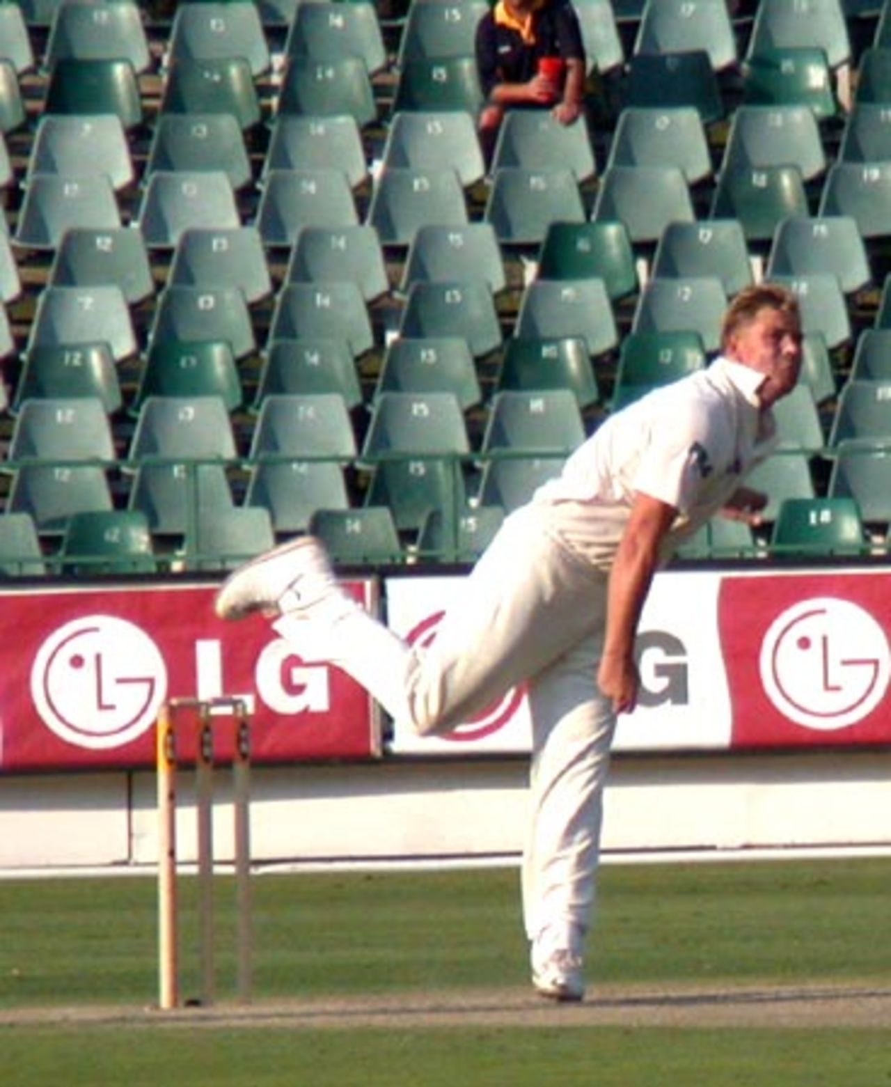 Shane Warne in action at the Wanderers against South Africa