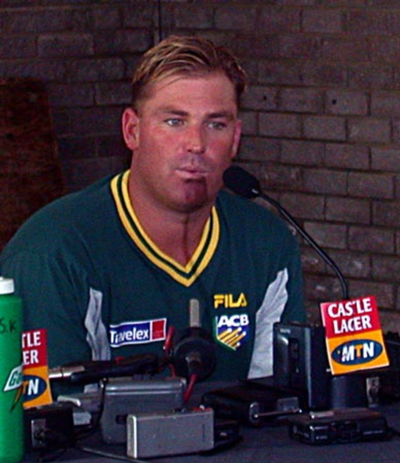 Shane Warne at a media conference after the test match
