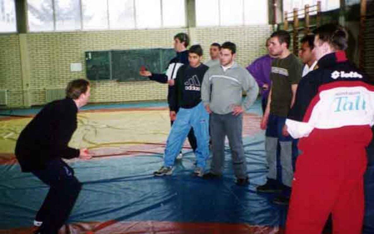 Catching practice in one of the halls at the National Sports Academy in Sofia
