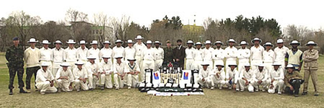A group photo of Gen John McColl of ISAF with the teams at opening ceremony, ACF v ISAF one-day tournament at Kabul