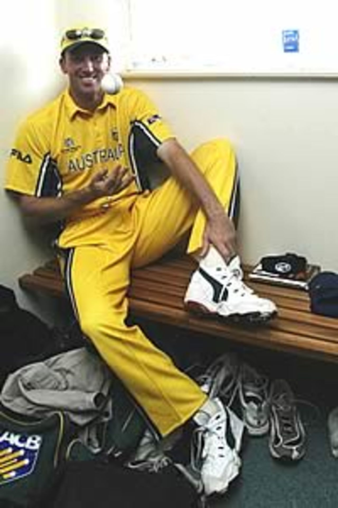 POTCHEFSTROOM - FEBRUARY 27: Glenn McGrath of Australia reflects on his 7/15 bowling performance after the World Cup One Day International between Australia and Namibia played at North West Cricket Stadium, Potchefstroom, South Africa, on February 27, 2003.