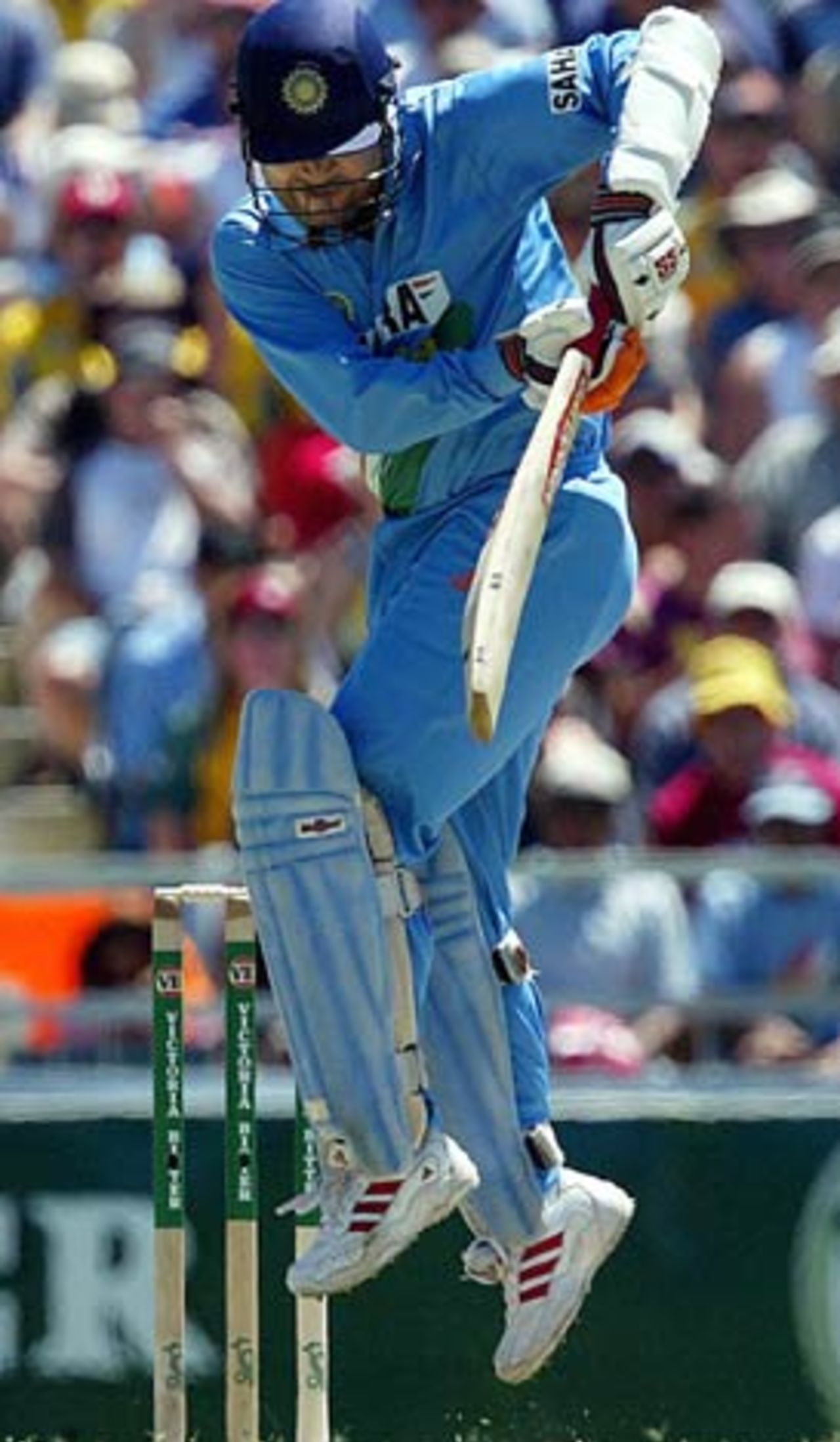 Virender Sehwag clips one off his legs en route to scoring 32, Australia v India, 11th match, VB Series, Perth, February 1, 2004