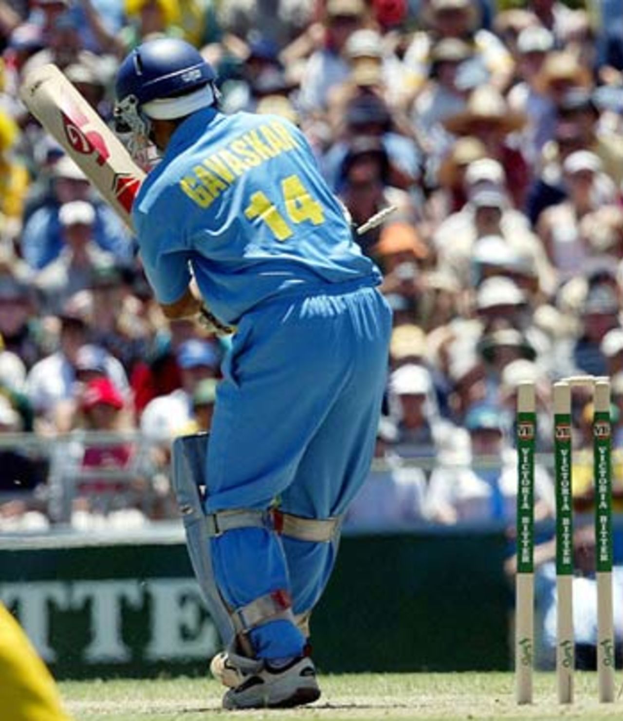 India slump further as Rohan Gavaskar is bowled by Brett Lee, Australia v India, 11th match, VB Series, Perth, February 1, 2004