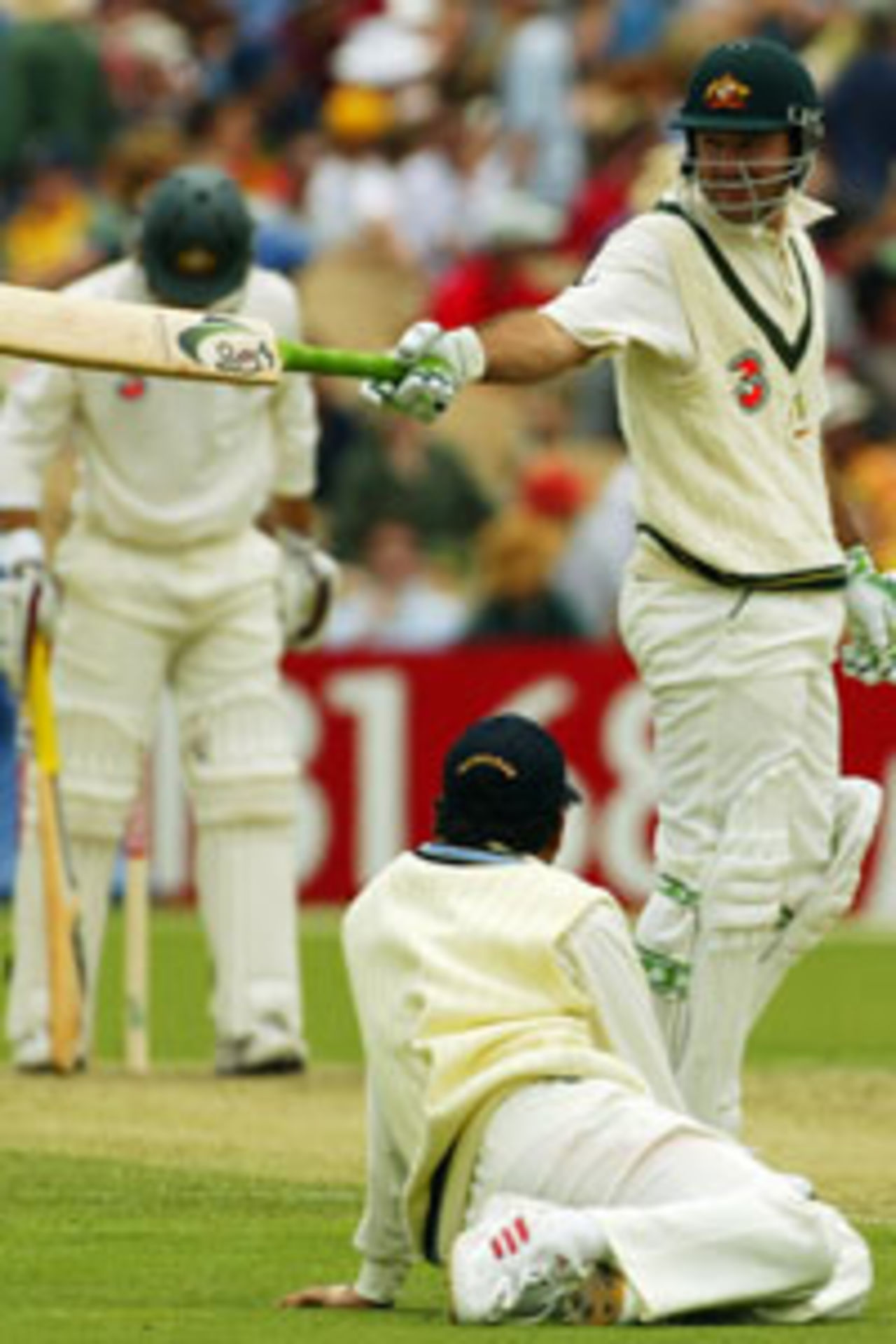 Ricky Ponting of Australia shares a joke with Sachin Tendulkar of India during the 2nd Test between Australia and India at the Adelaide Oval on December 12, 2003 in Adelaide, Australia.
