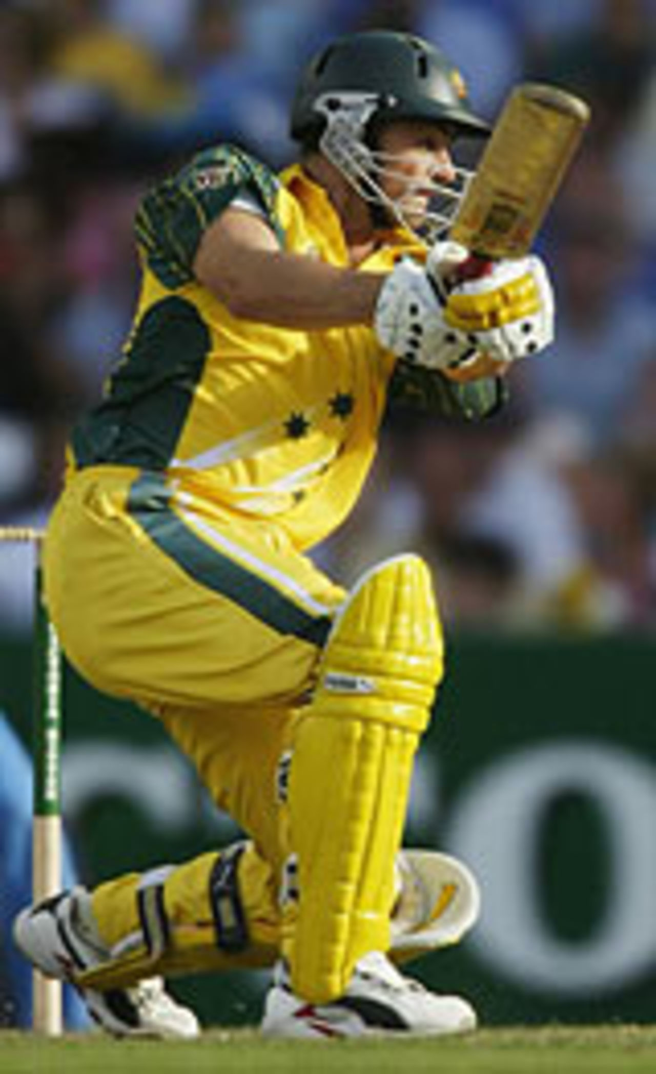 Adam Gilchrist blazes away during his innings of 38, Australia v India, VB Series, 1st final, Melbourne, February 6, 2004