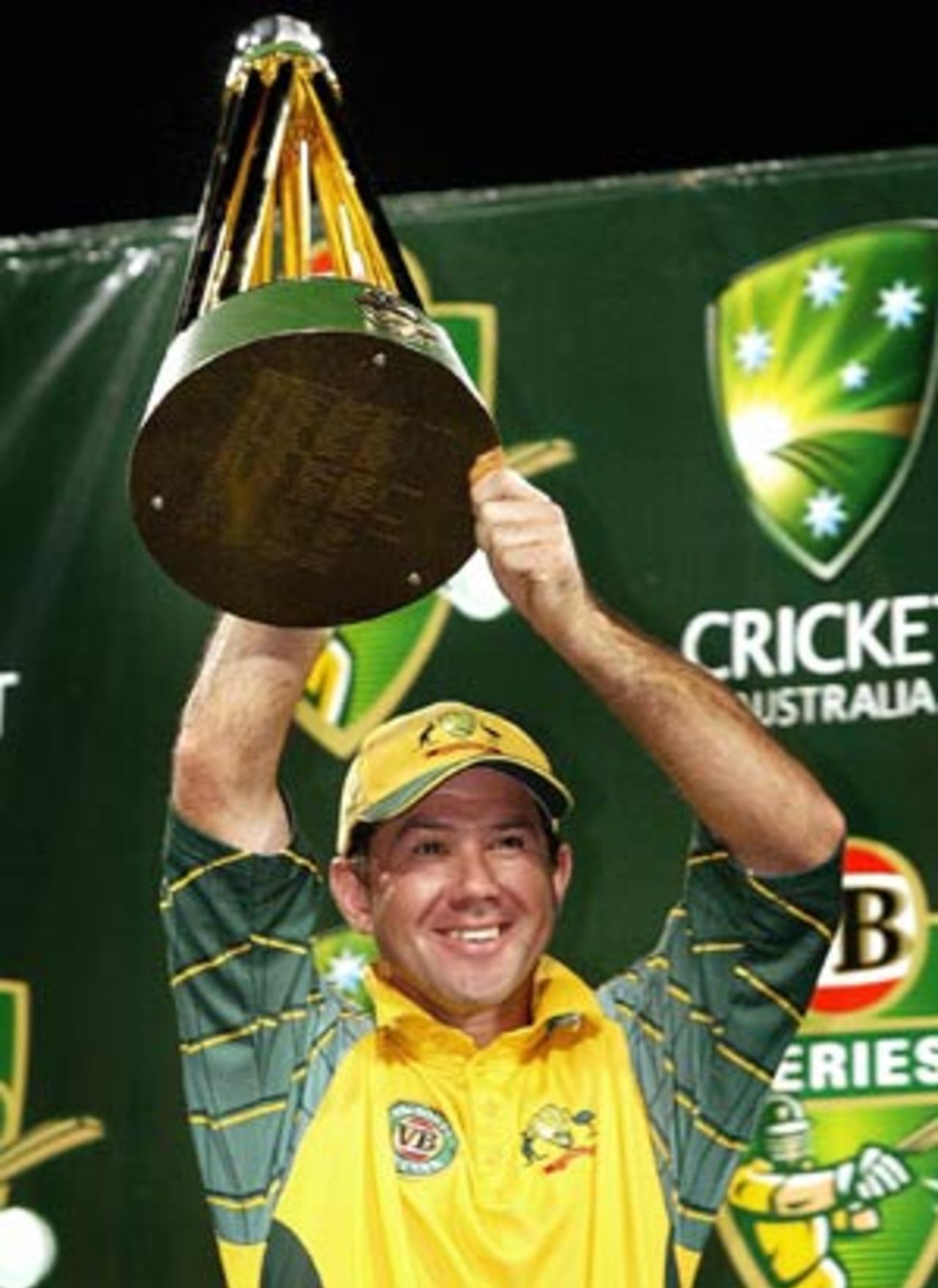 Ricky Ponting had his hands on the coveted VB Series trophy, Australia v India, VB Series, 2nd final, Sydney, February 8, 2004