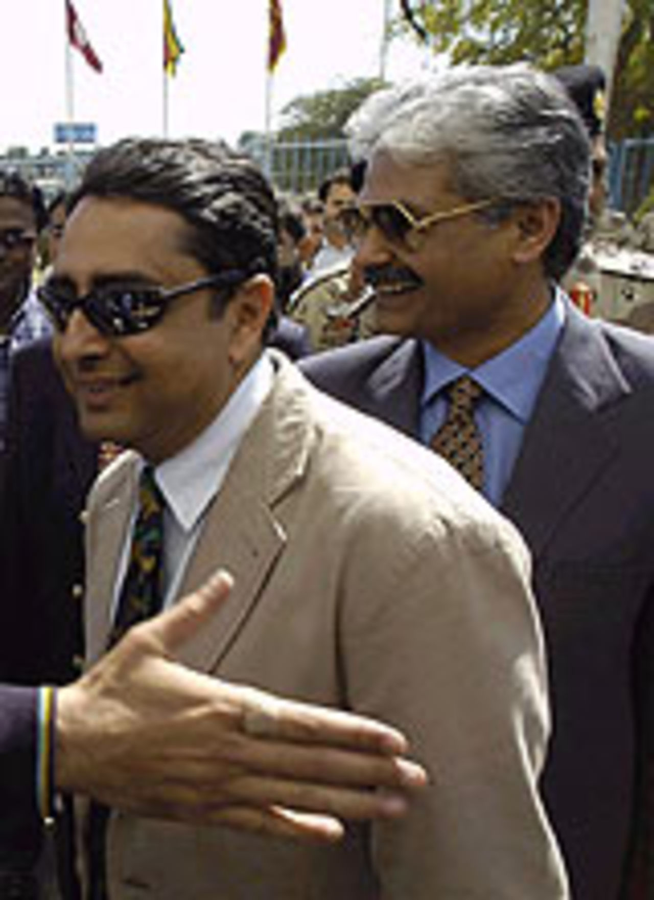 Amrit Mathur and Yashovardhan Azad, members of the BCCI's security delegation to Pakistan, checking out the facilities at Karachi's National Stadium, February 12, 2004