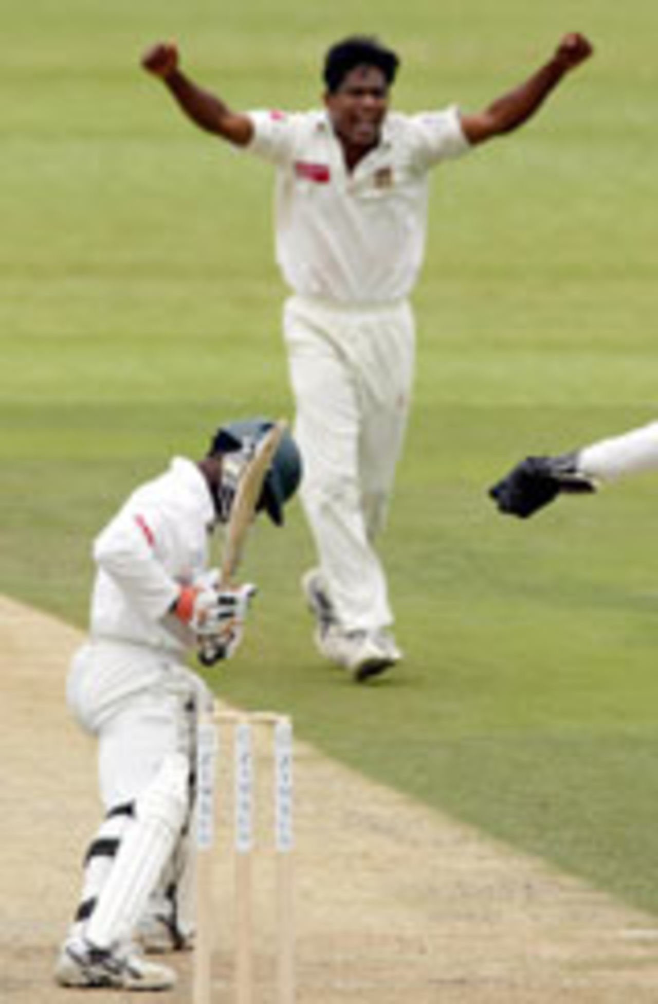 Mohammad Rafique celebrates the wicket of Tatenda Taibu, Zimbabwe v Bangladesh, 1st Test, Harare, Febraury 20, 2004
