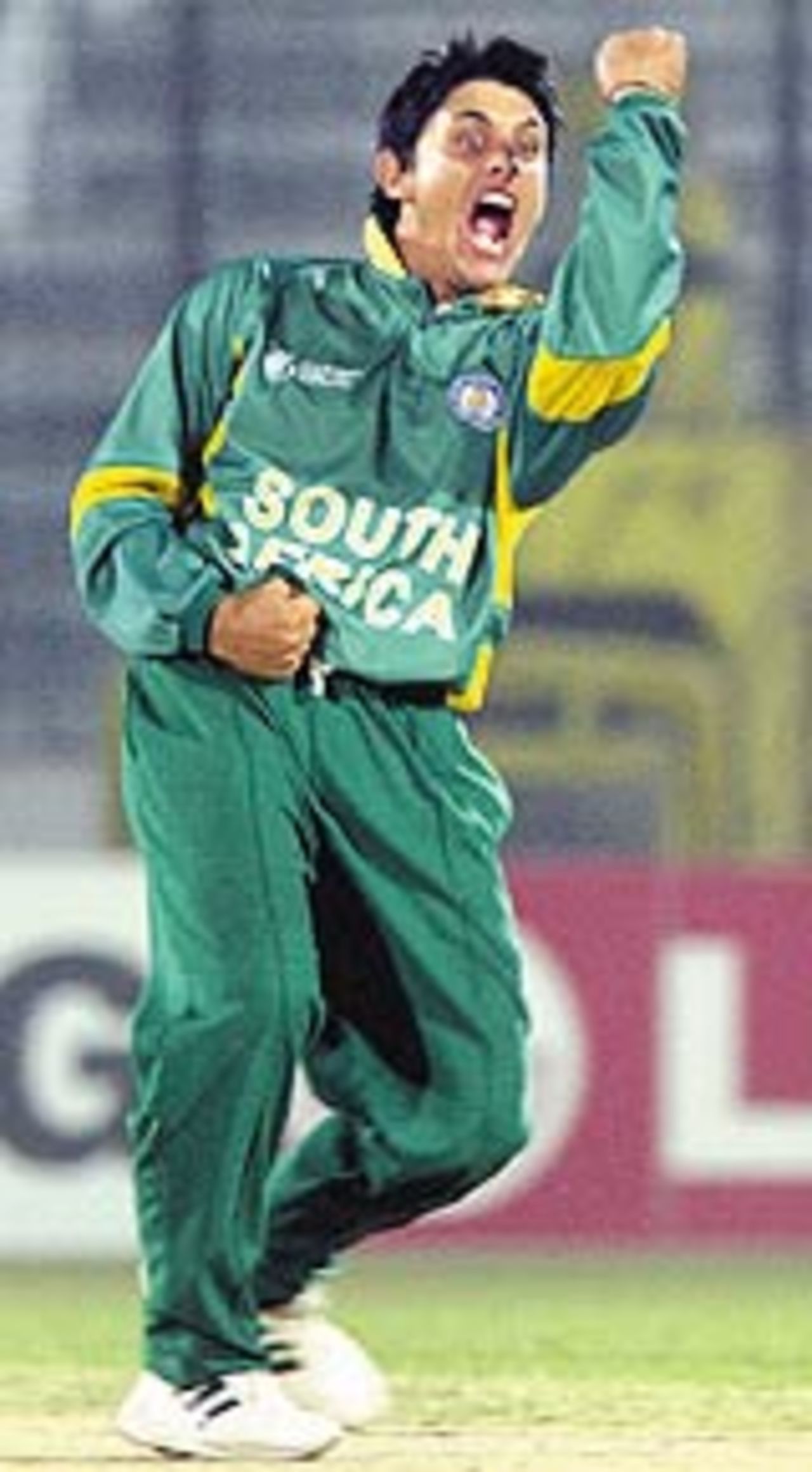 Vaughn Jaarsveld gestures as he celebrates after dismissing Praveen Gupta , India v South Africa, U19 World Cup, February 22, 2004