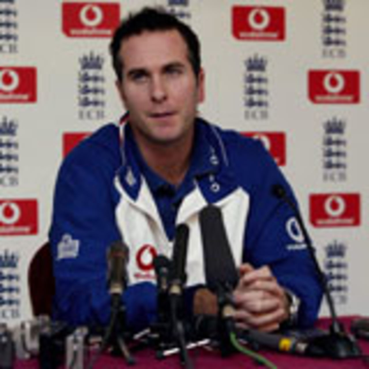 Michael Vaughan at a press conference, London, February 25, 2004