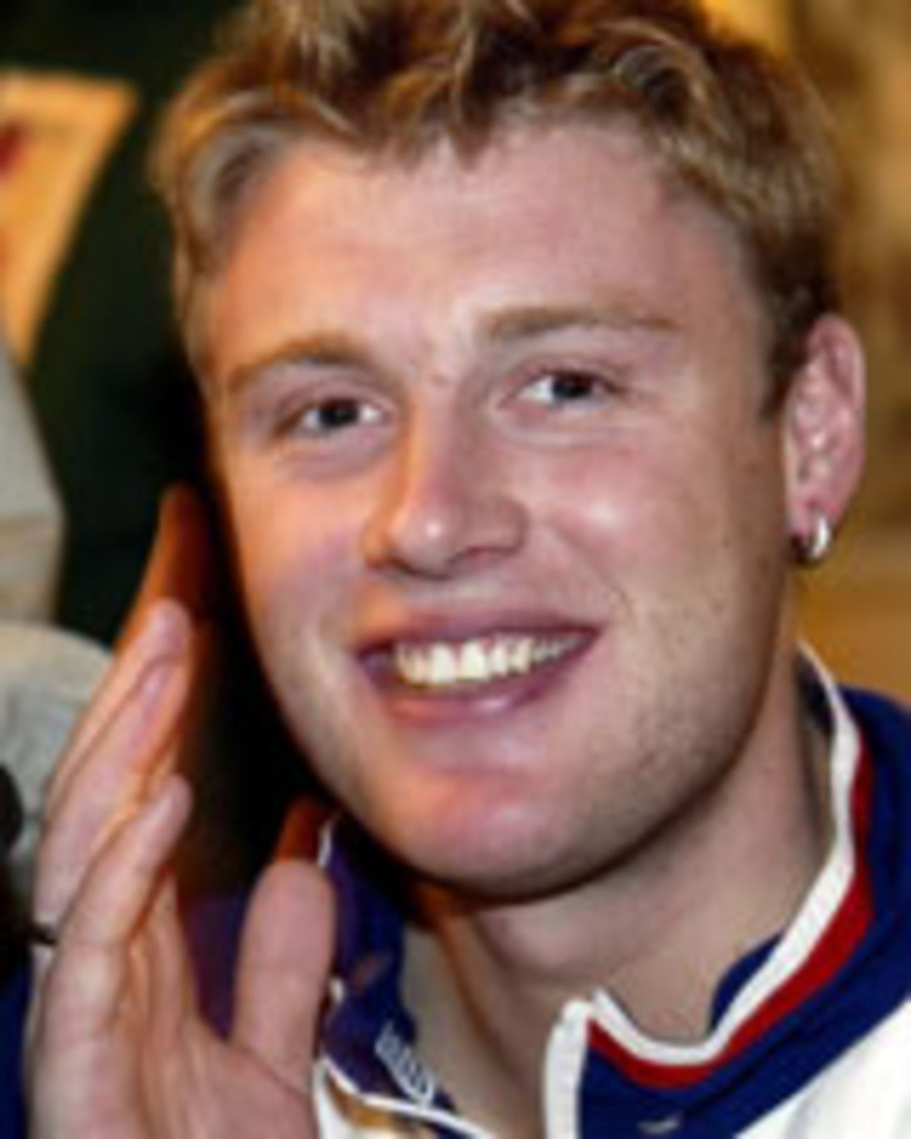 Andrew Flintoff smiling at a press conference, London, February 24, 2004