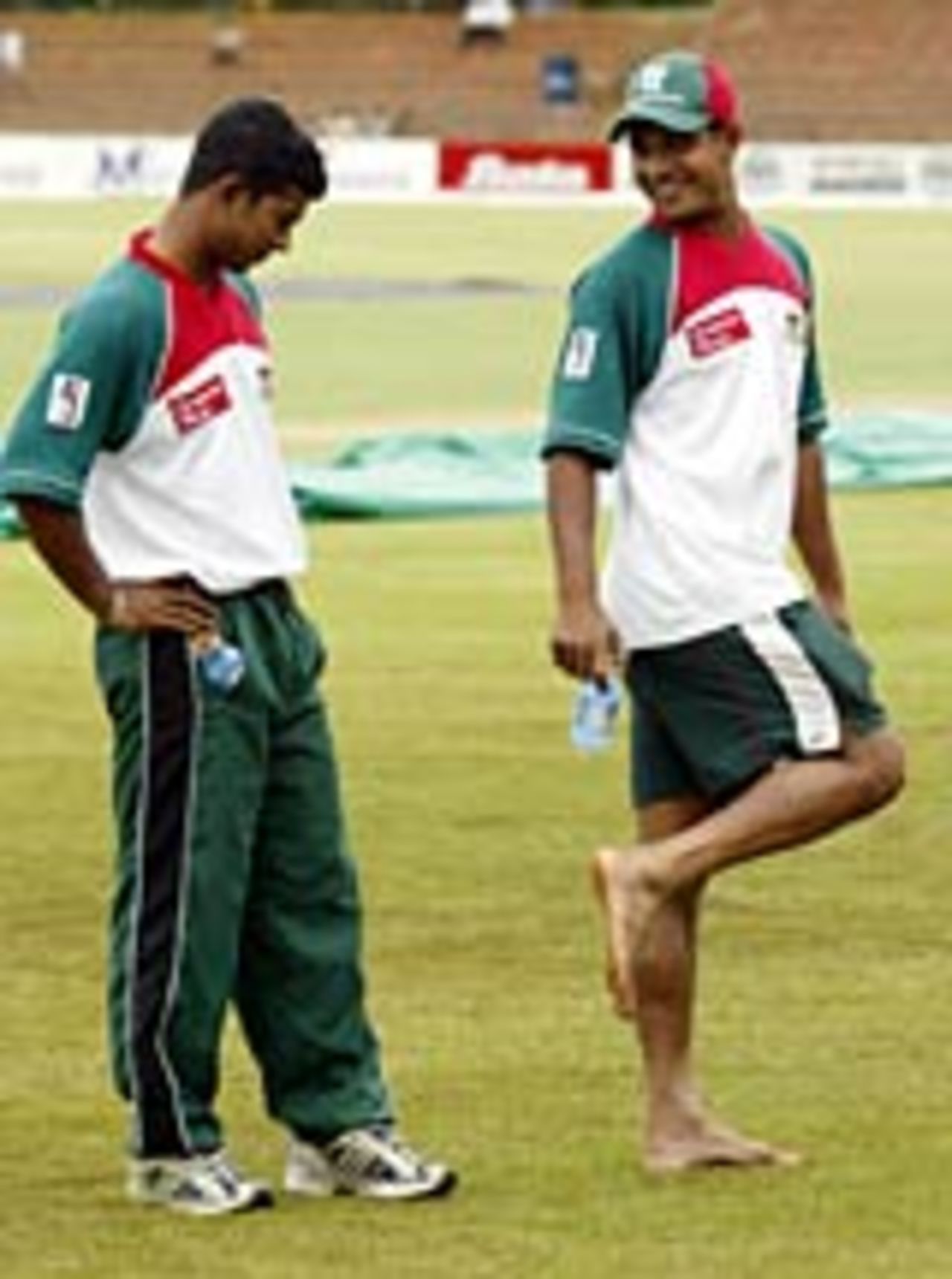 Hannan Sarker and Mushfiqur Rahman inspect the outfield at Bulawayo, Zimbabwe v Bangladesh, 2nd Test, February 27, 2004