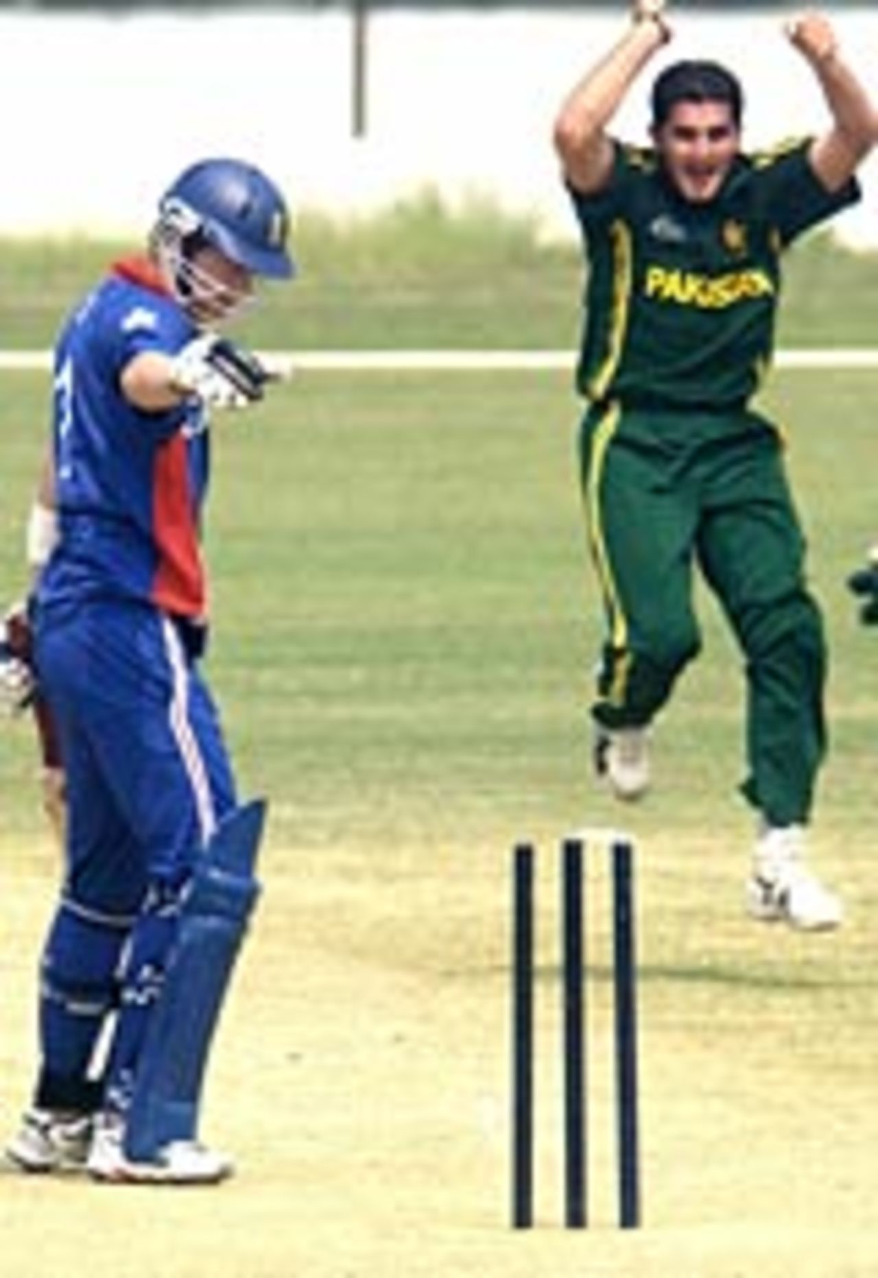 Riaz Afridi celebrates after bowling David Stiff, Pakistan U19 v England U19, February 27