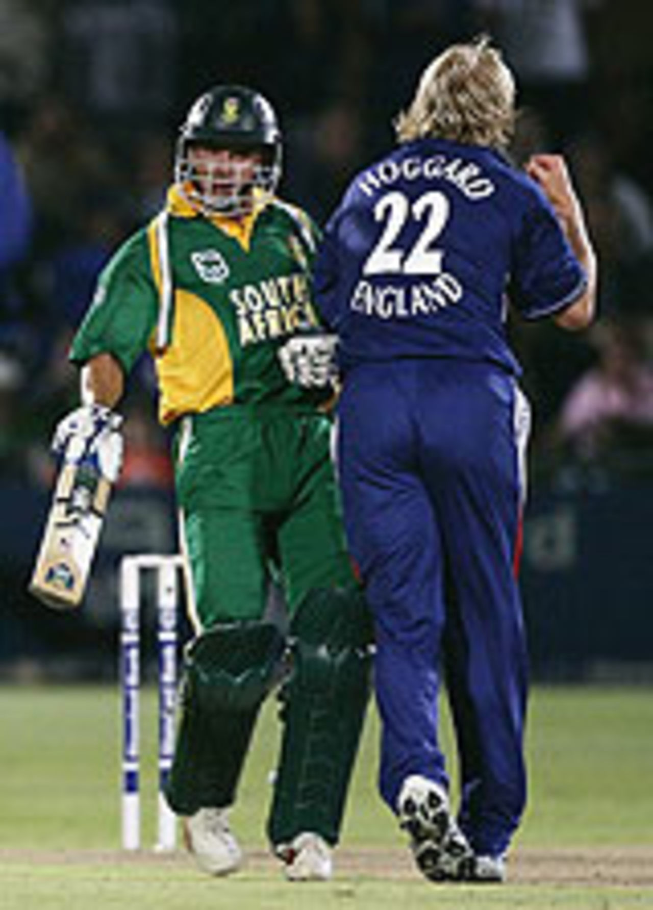 Collision course: Herschelle Gibbs bumps into Matthew Hoggard, as South Africa move into a promising position at Port Elizabeth, South Africa v England, Port Elizabeth, February 4, 2005
